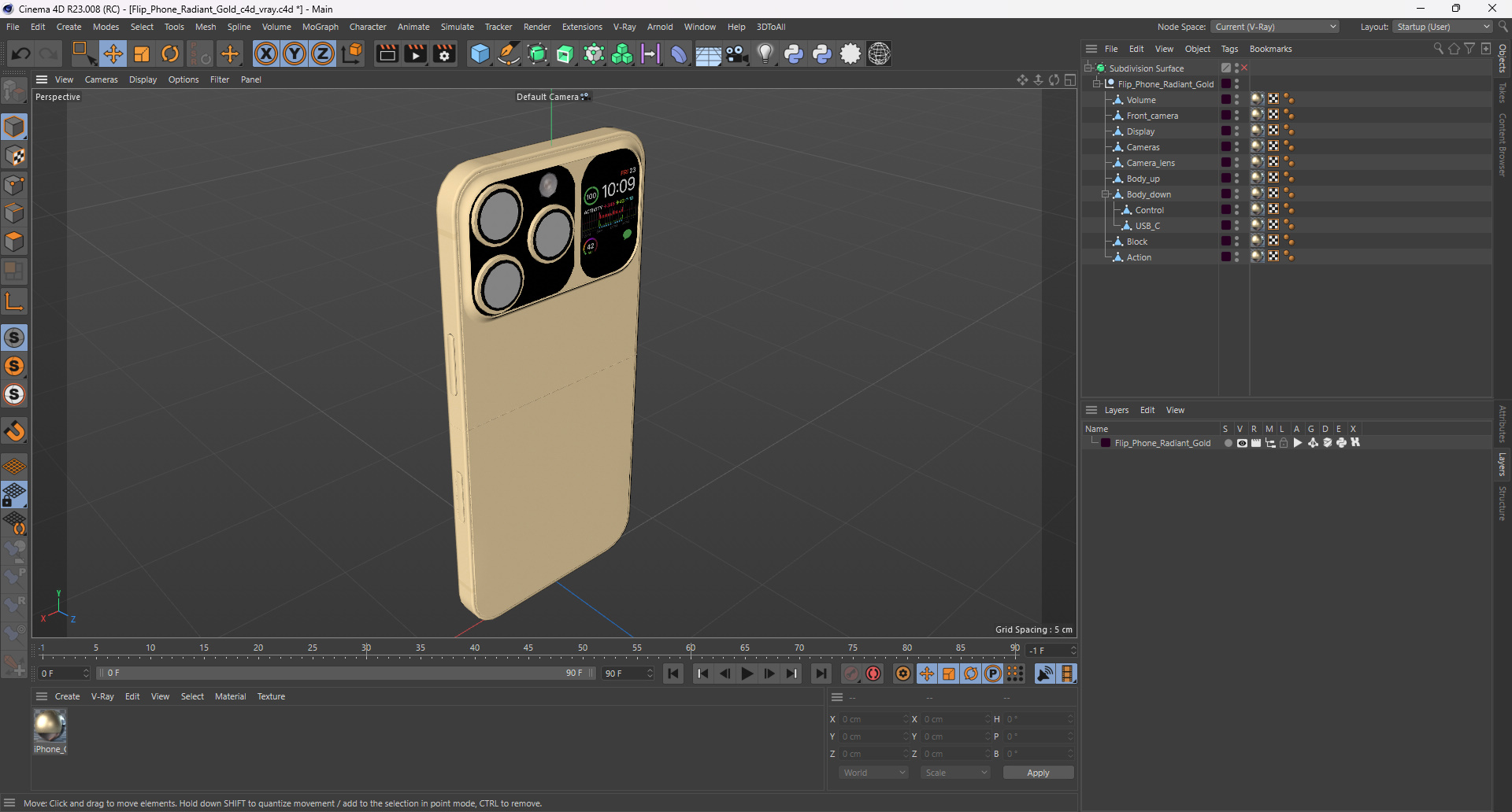 3D Flip Phone Radiant Gold model