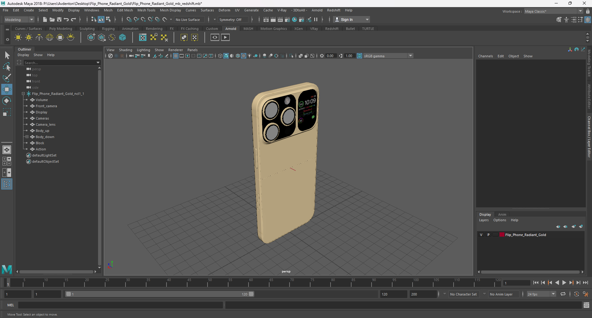 3D Flip Phone Radiant Gold model