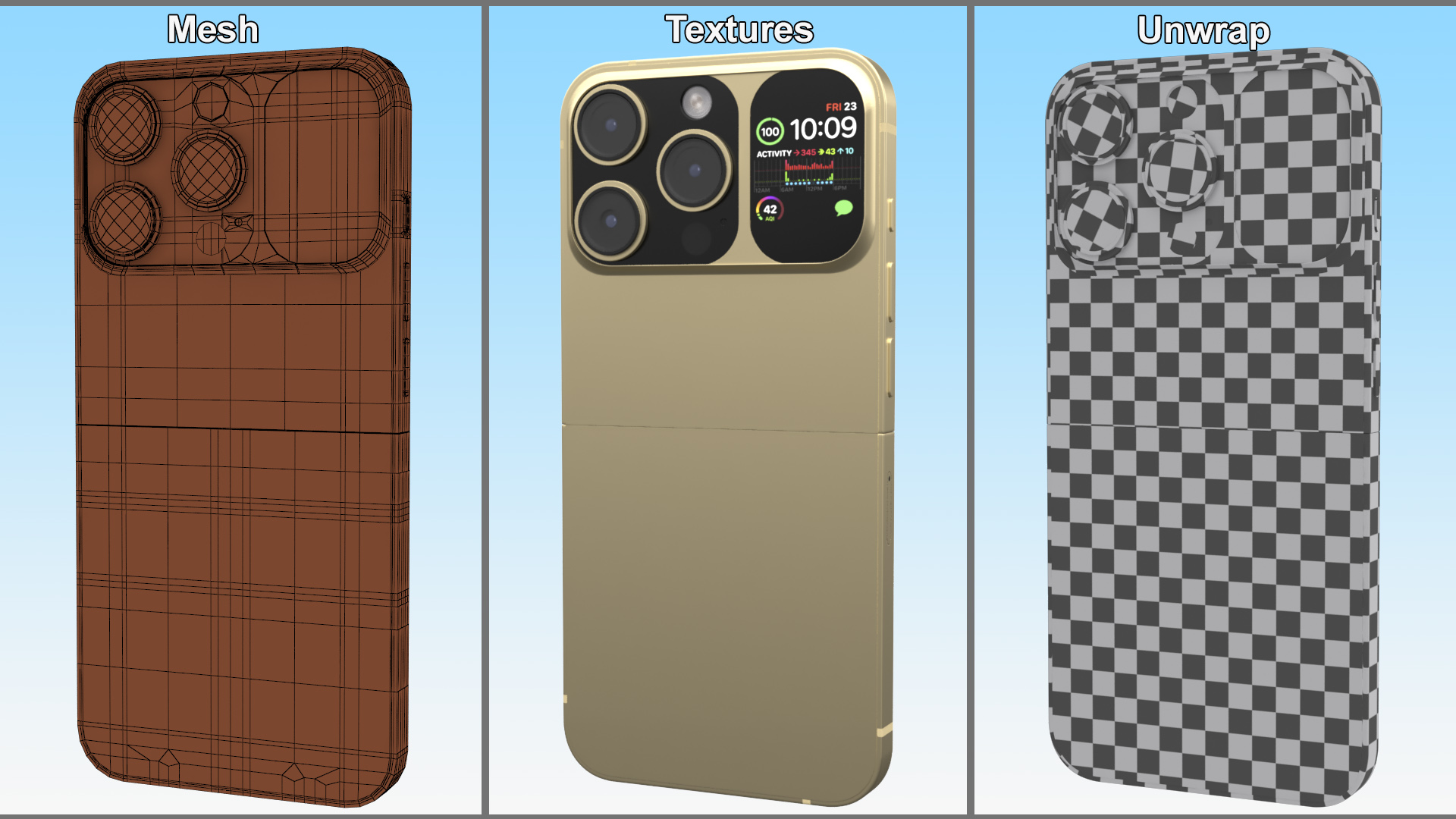 3D Flip Phone Radiant Gold model