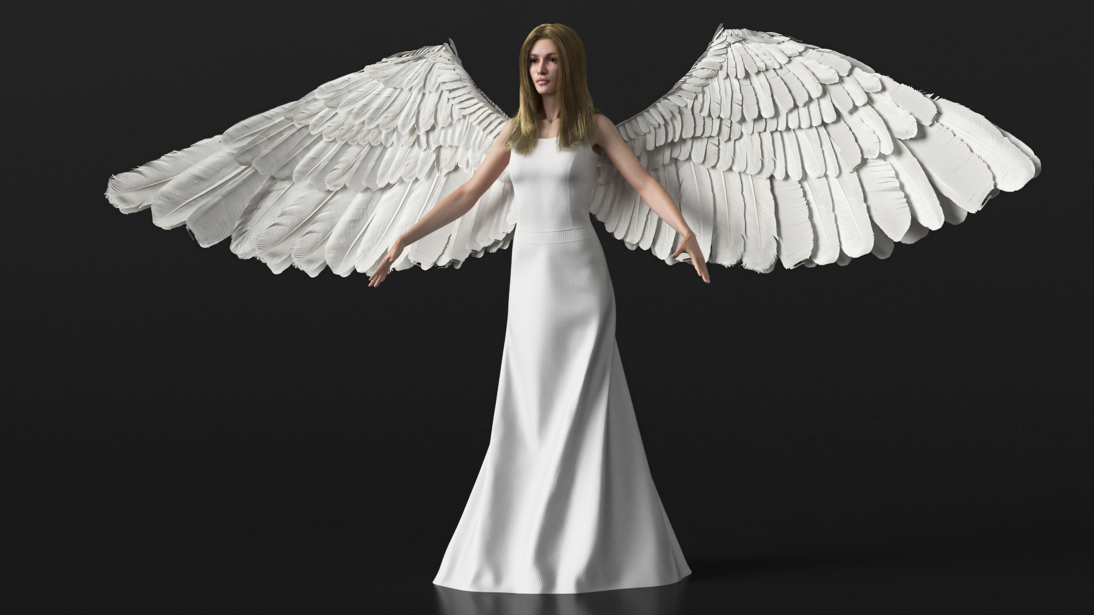 3D Blonde Female Angel T-pose
