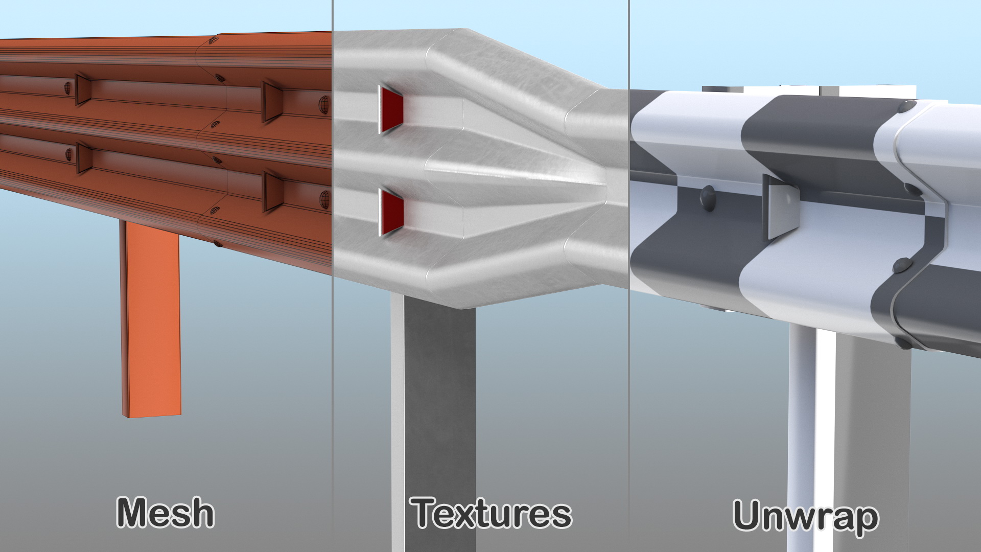 3D Galvanized Highway Guardrail Barrier