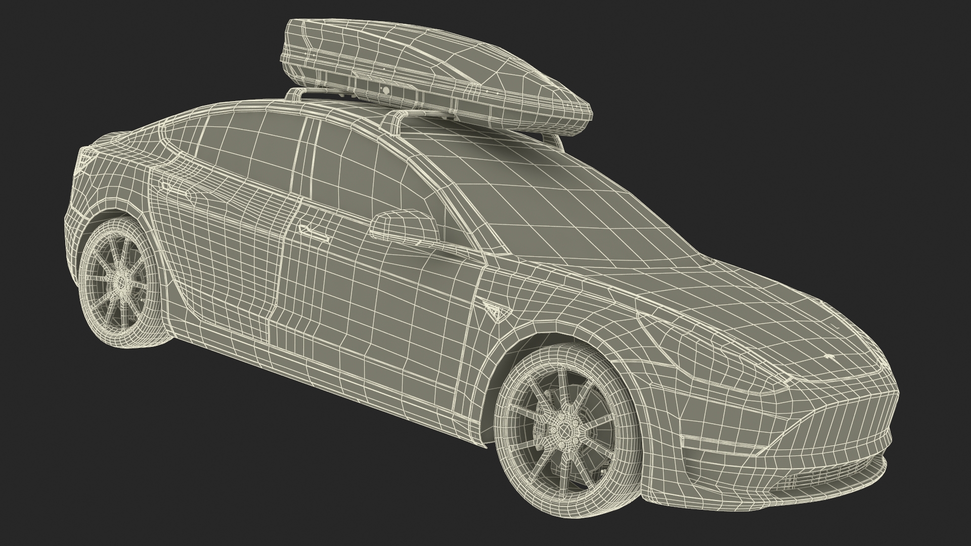 3D Tesla with Thule Car Roofbox on Roof Rack