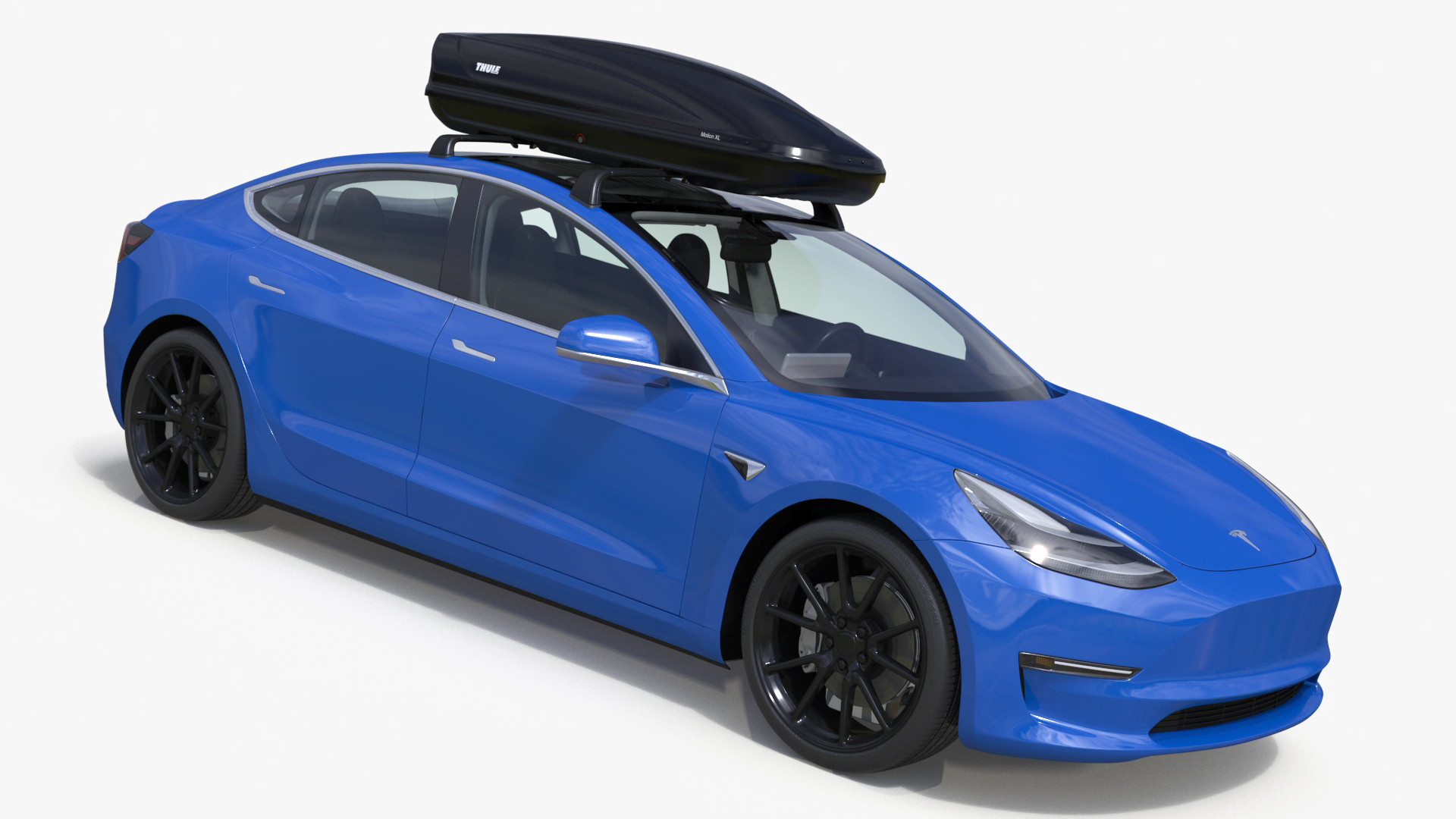3D Tesla with Thule Car Roofbox on Roof Rack
