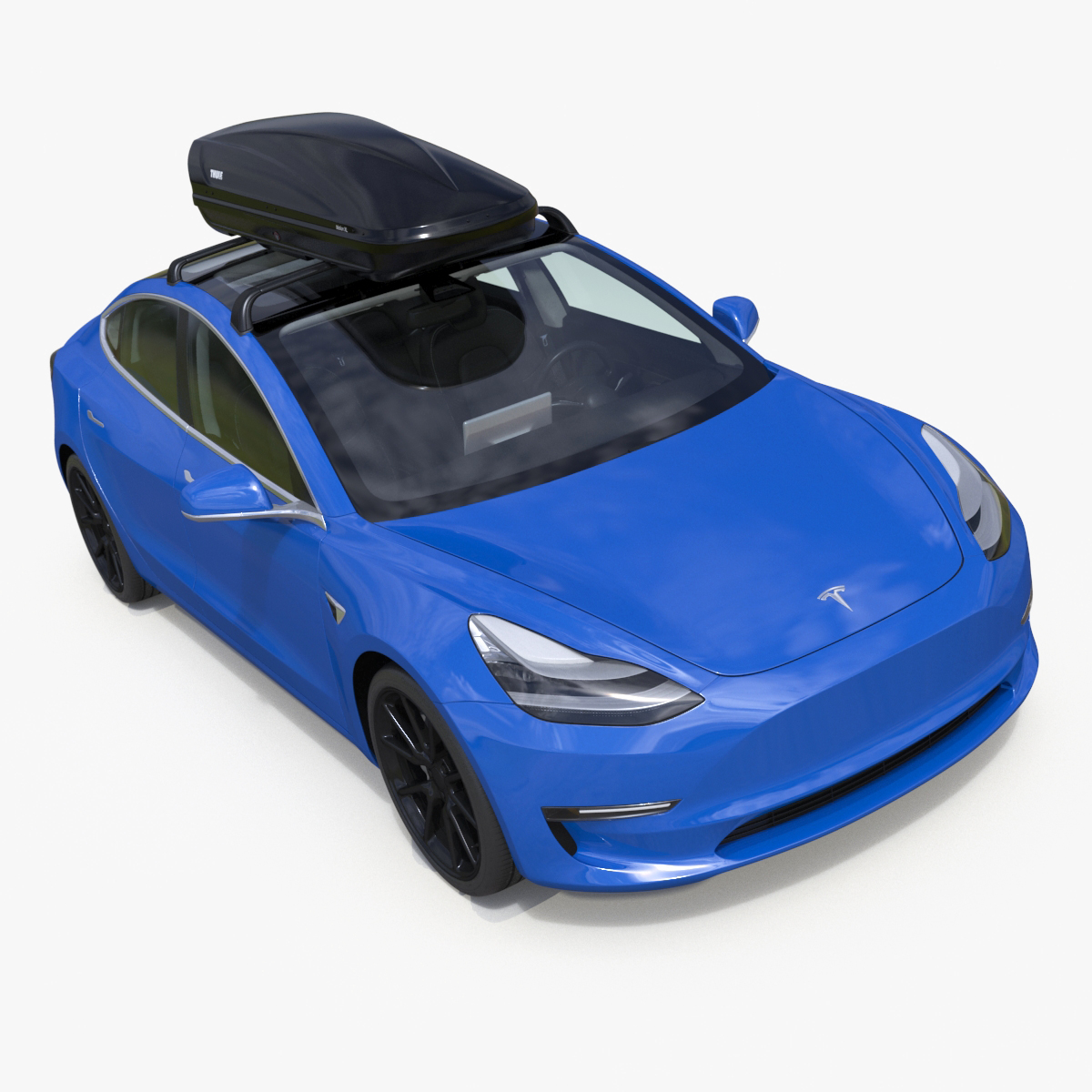 3D Tesla with Thule Car Roofbox on Roof Rack