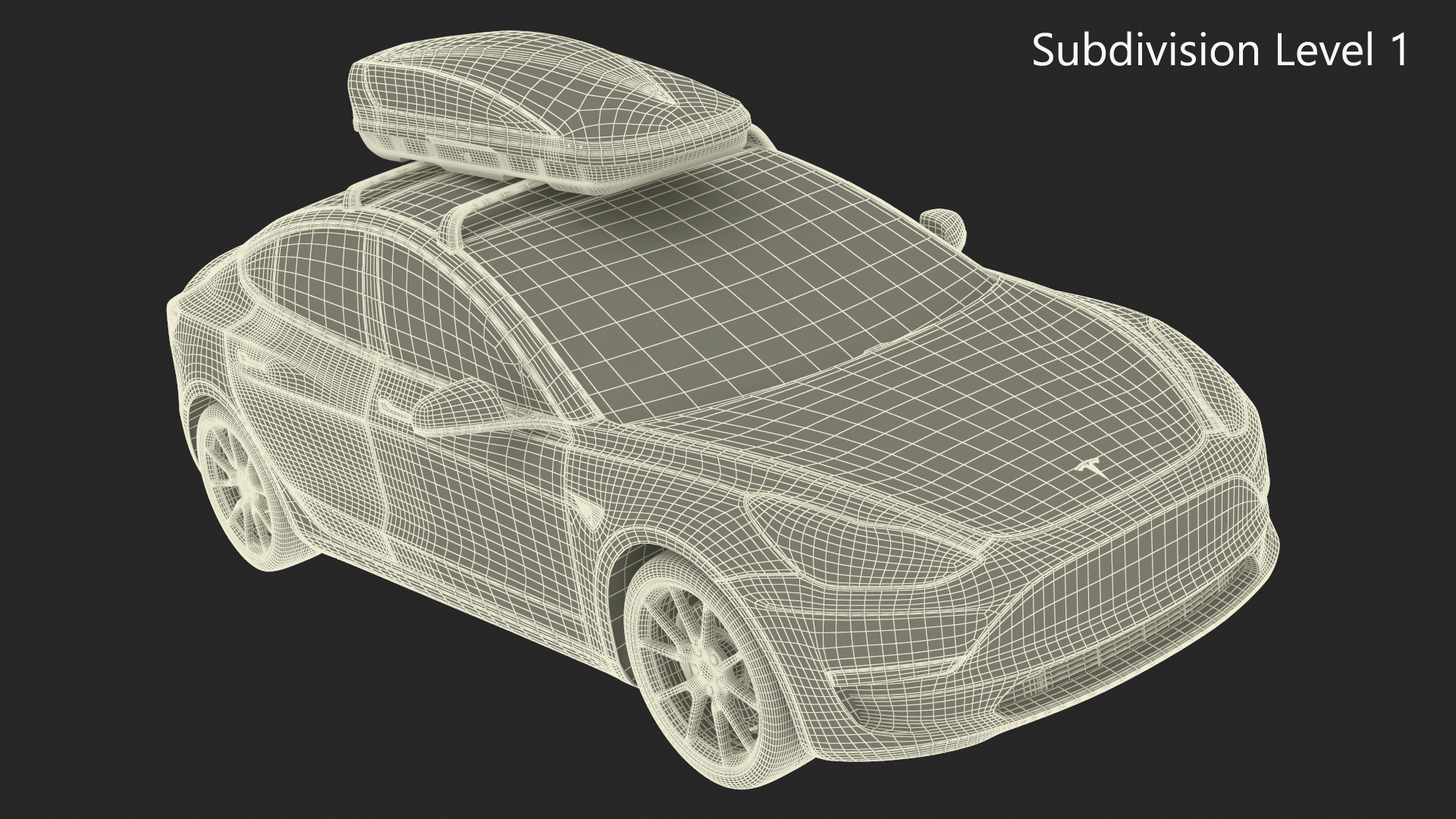 3D Tesla with Thule Car Roofbox on Roof Rack