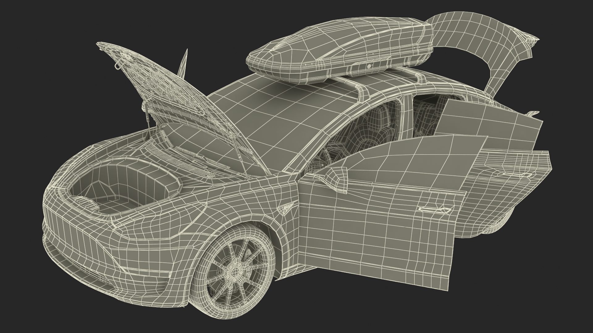 3D Tesla with Thule Car Roofbox on Roof Rack