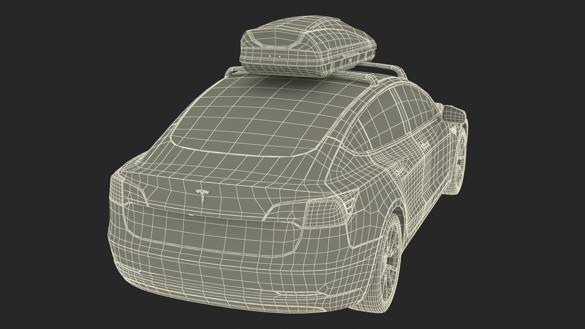 3D Tesla with Thule Car Roofbox on Roof Rack