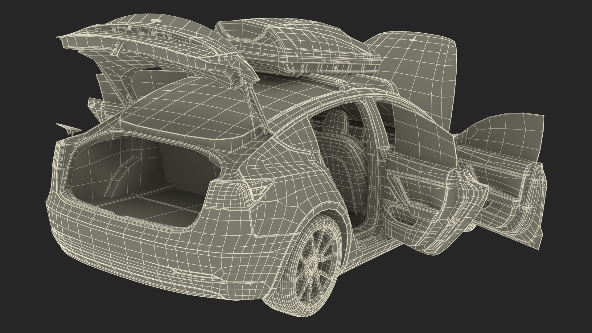 3D Tesla with Thule Car Roofbox on Roof Rack