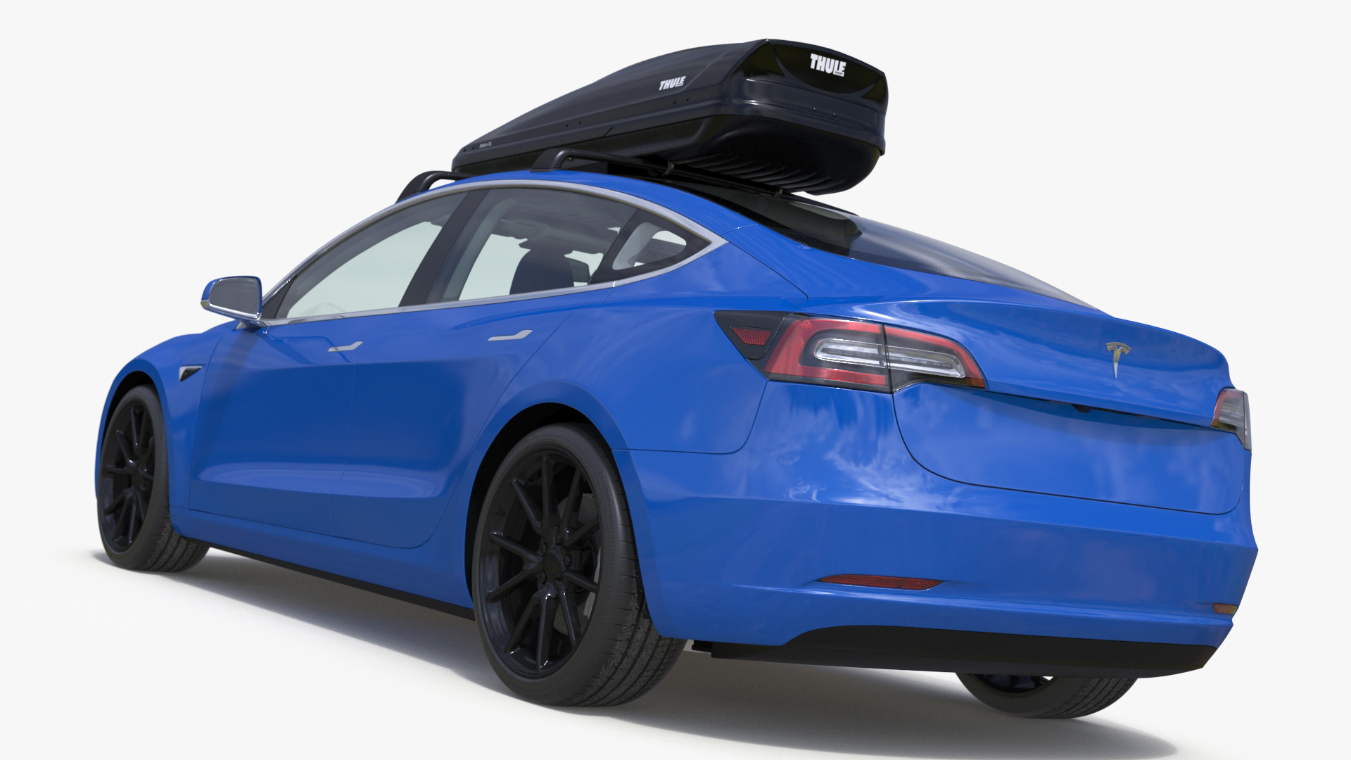 3D Tesla with Thule Car Roofbox on Roof Rack