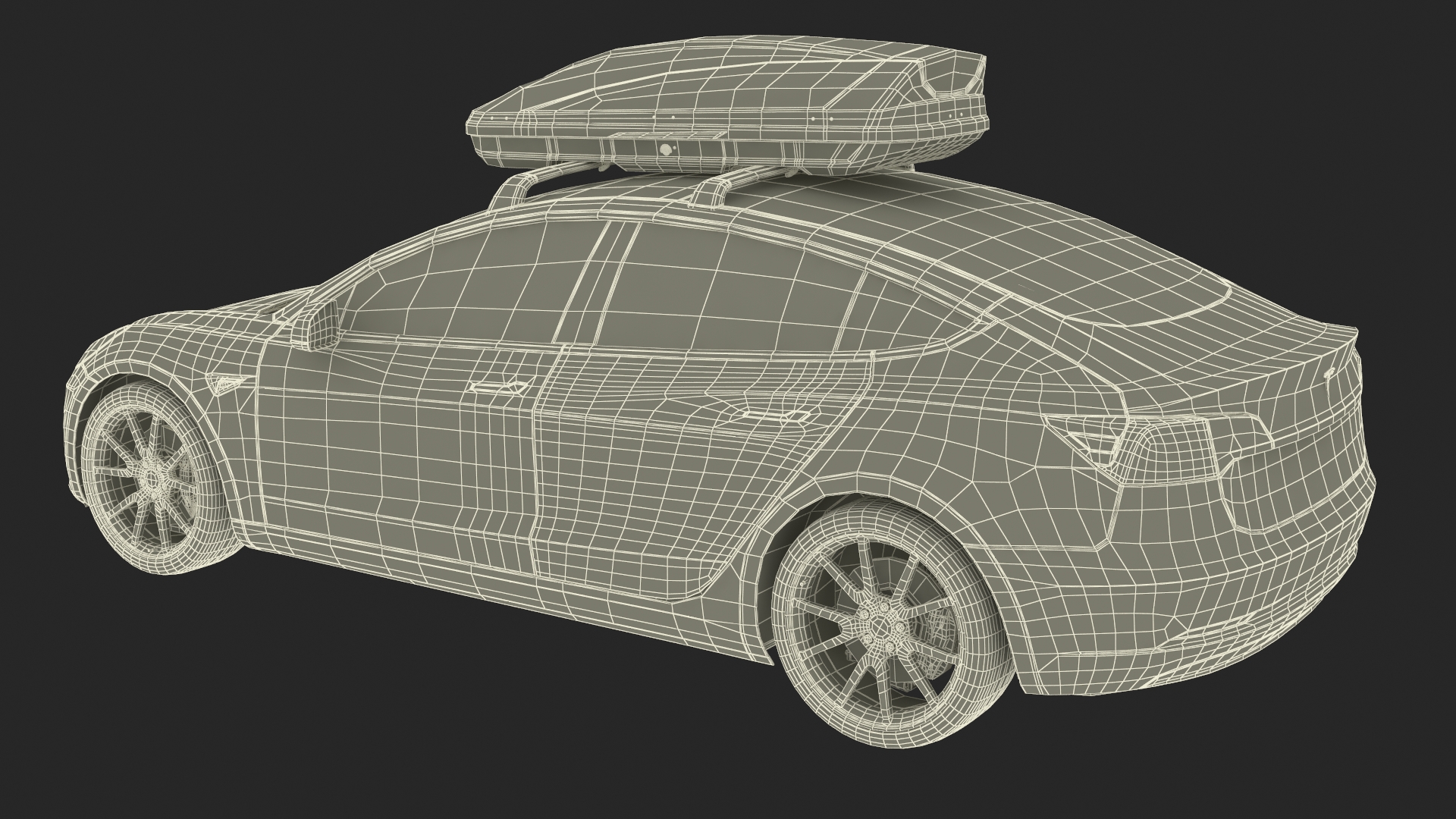 3D Tesla with Thule Car Roofbox on Roof Rack