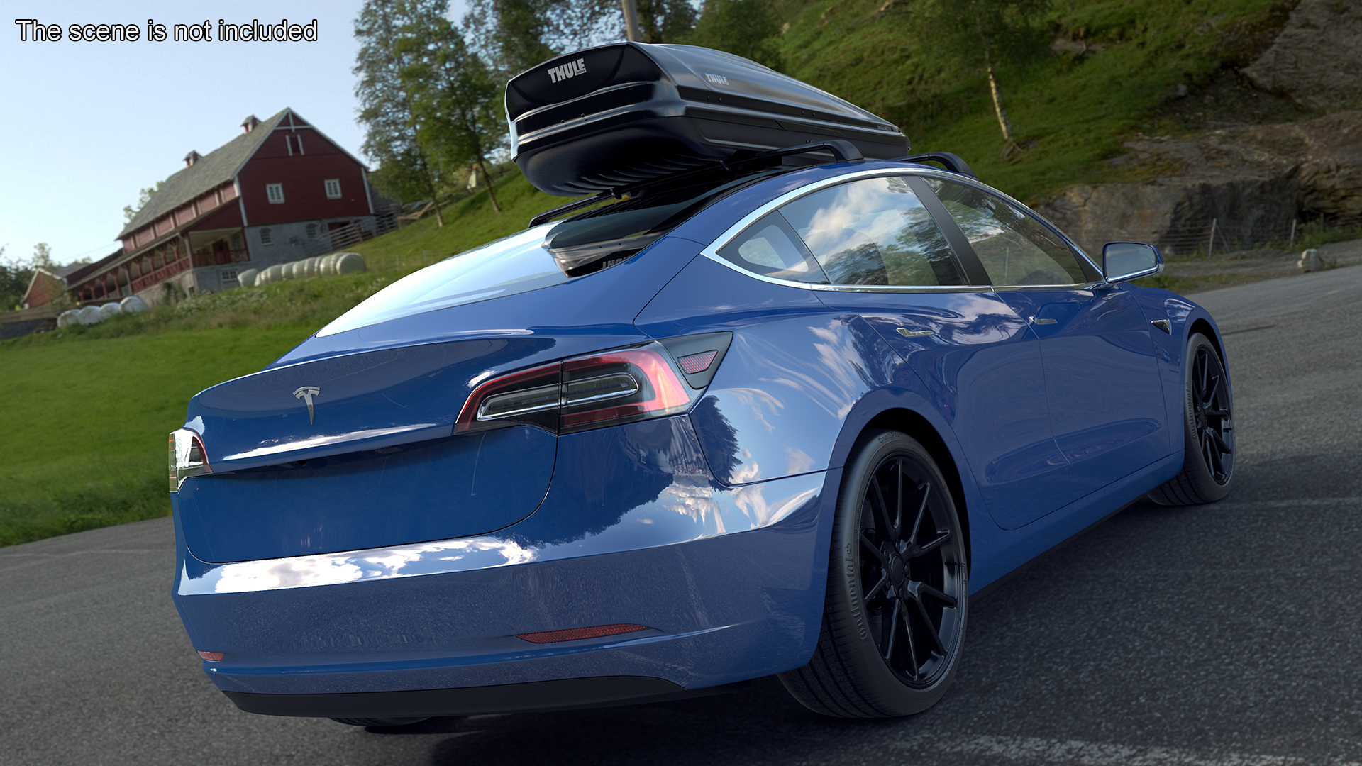 3D Tesla with Thule Car Roofbox on Roof Rack