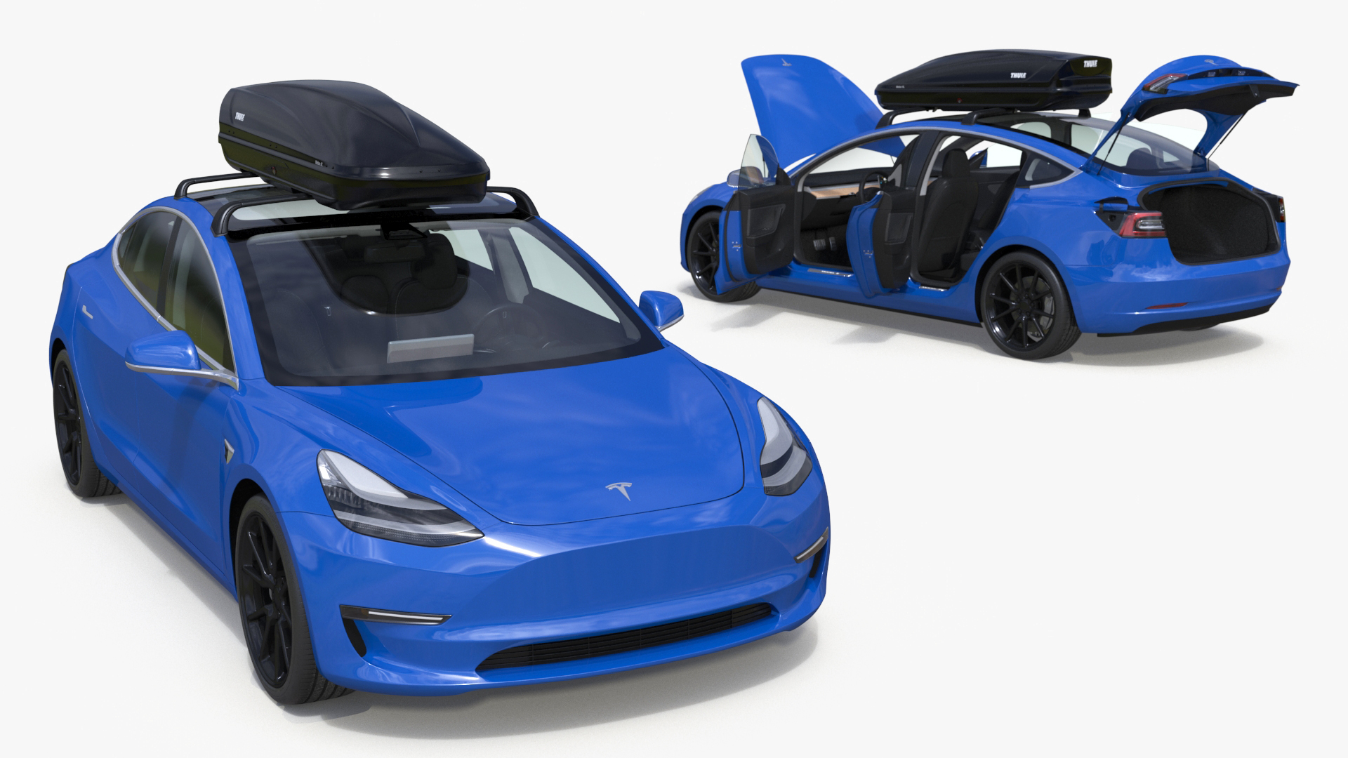 3D Tesla with Thule Car Roofbox on Roof Rack
