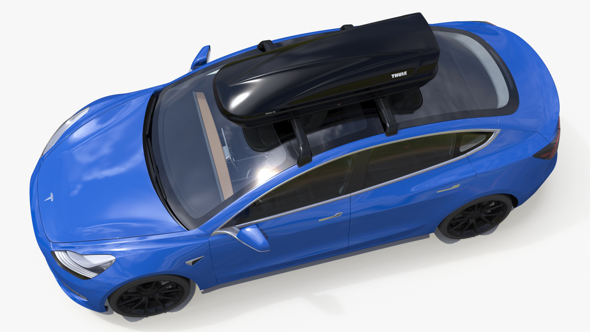 3D Tesla with Thule Car Roofbox on Roof Rack