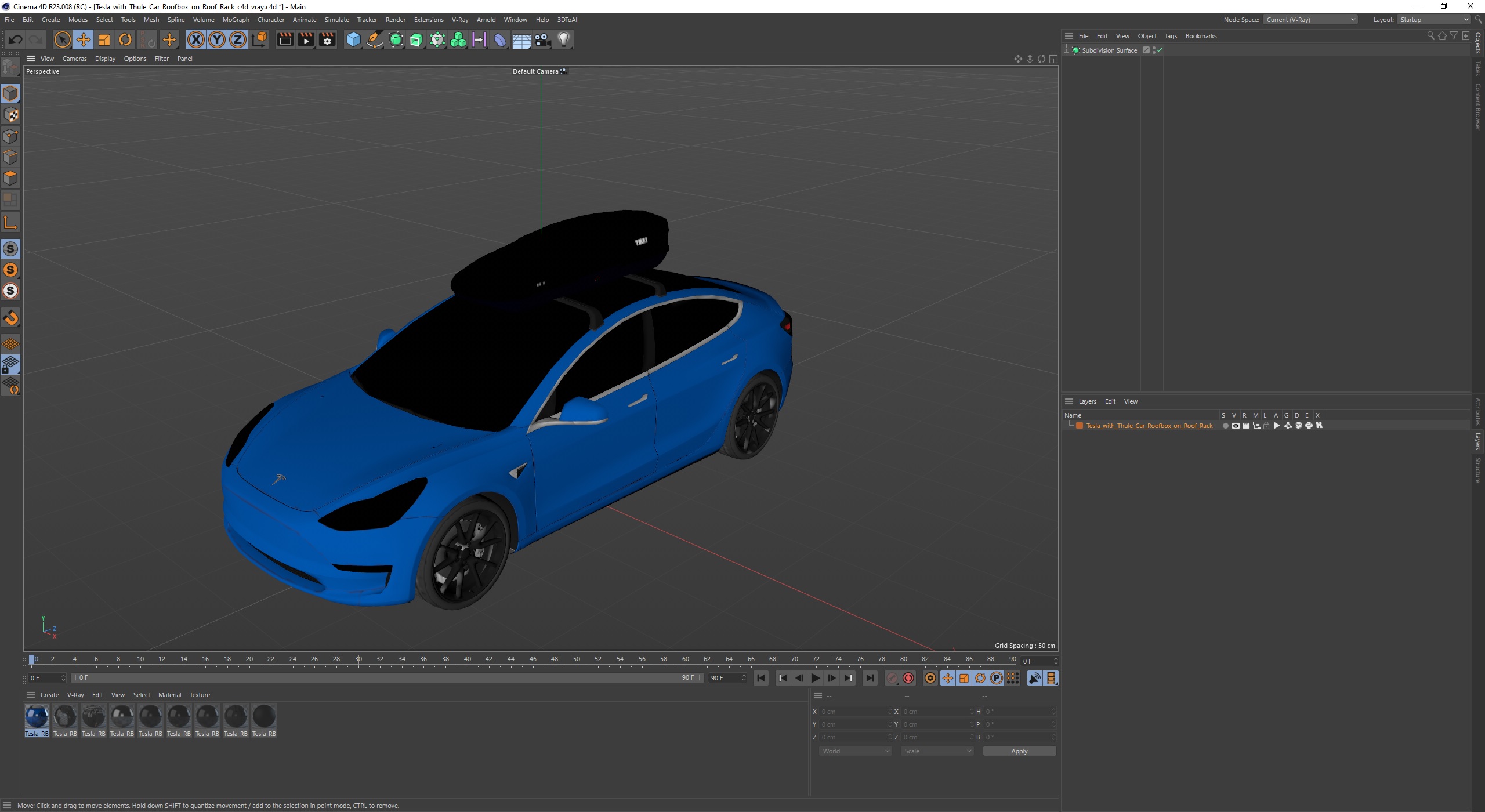 3D Tesla with Thule Car Roofbox on Roof Rack