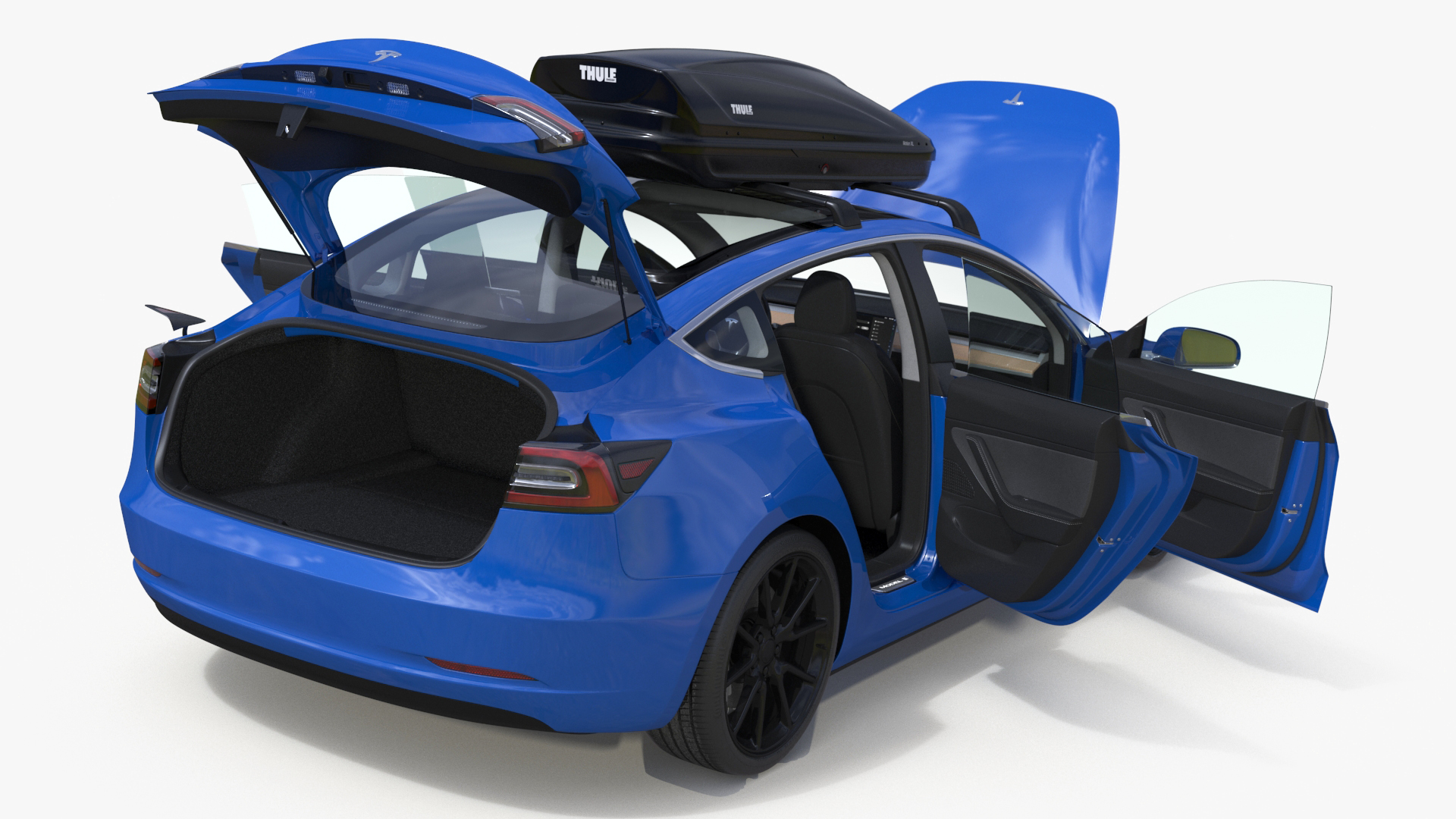 3D Tesla with Thule Car Roofbox on Roof Rack