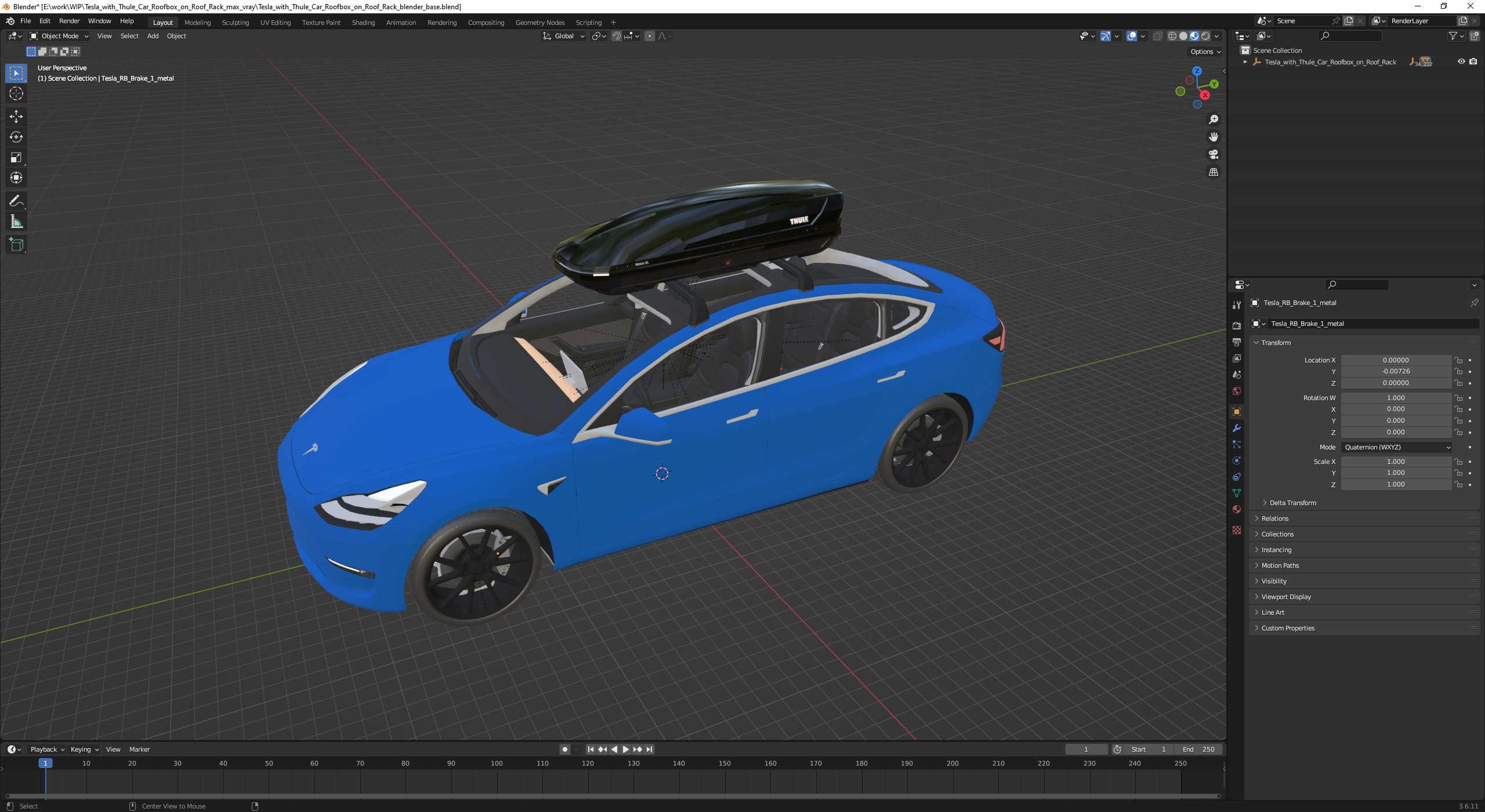 3D Tesla with Thule Car Roofbox on Roof Rack