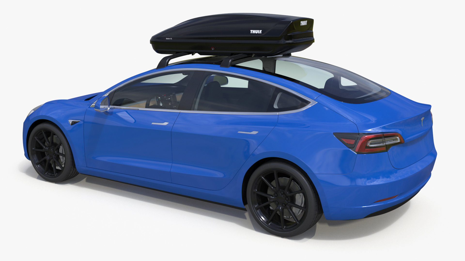 3D Tesla with Thule Car Roofbox on Roof Rack