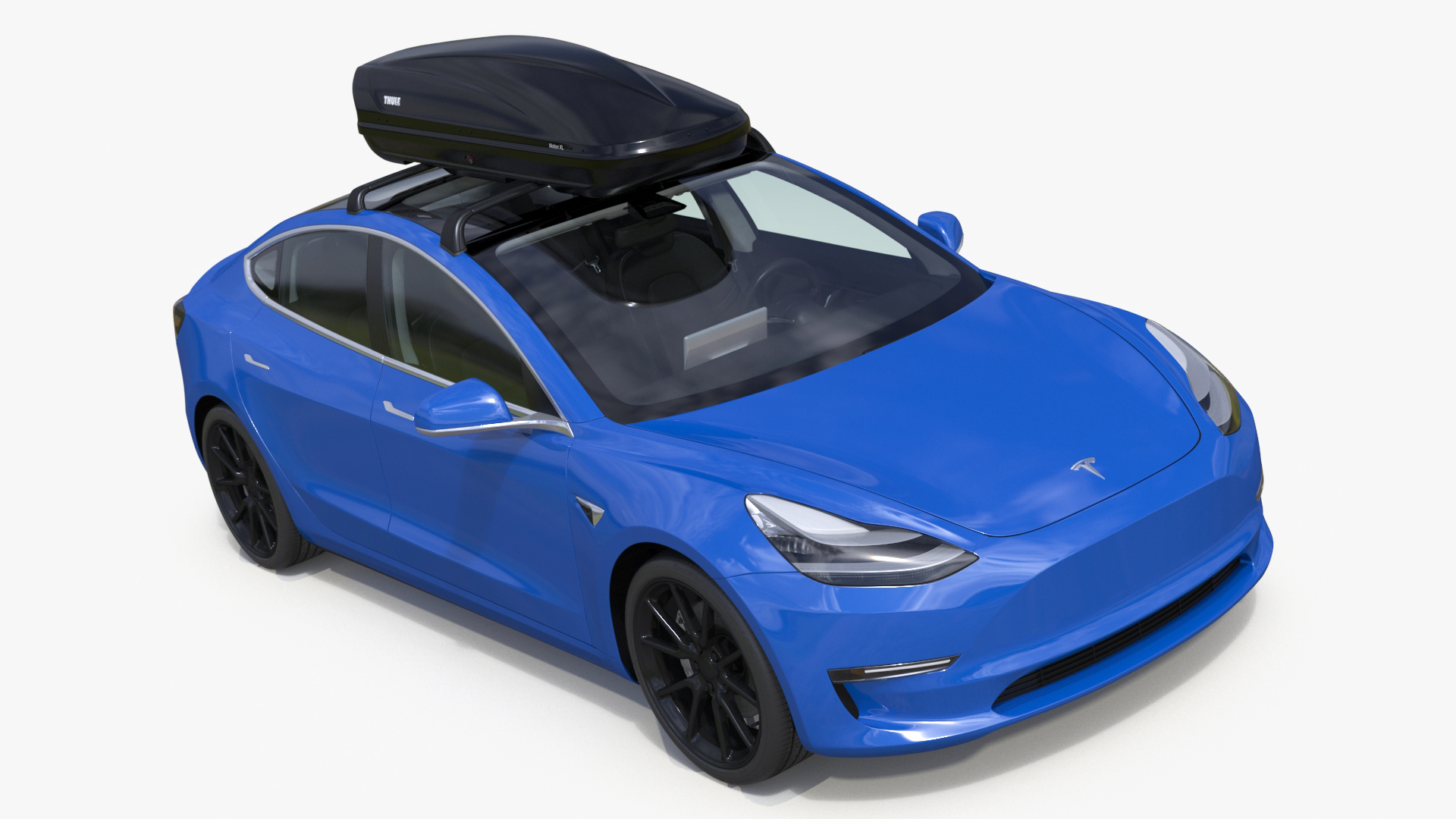 3D Tesla with Thule Car Roofbox on Roof Rack