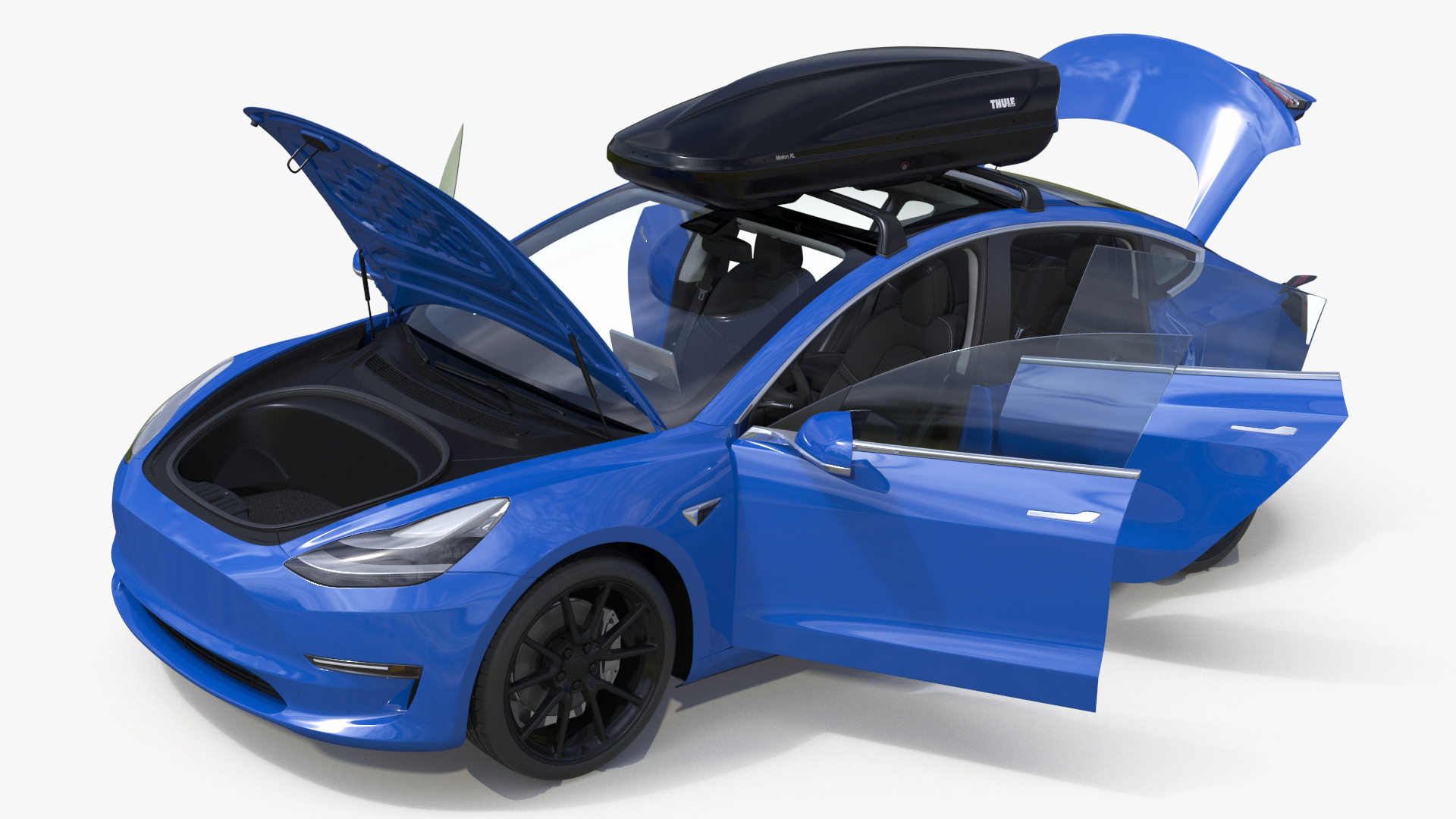 3D Tesla with Thule Car Roofbox on Roof Rack