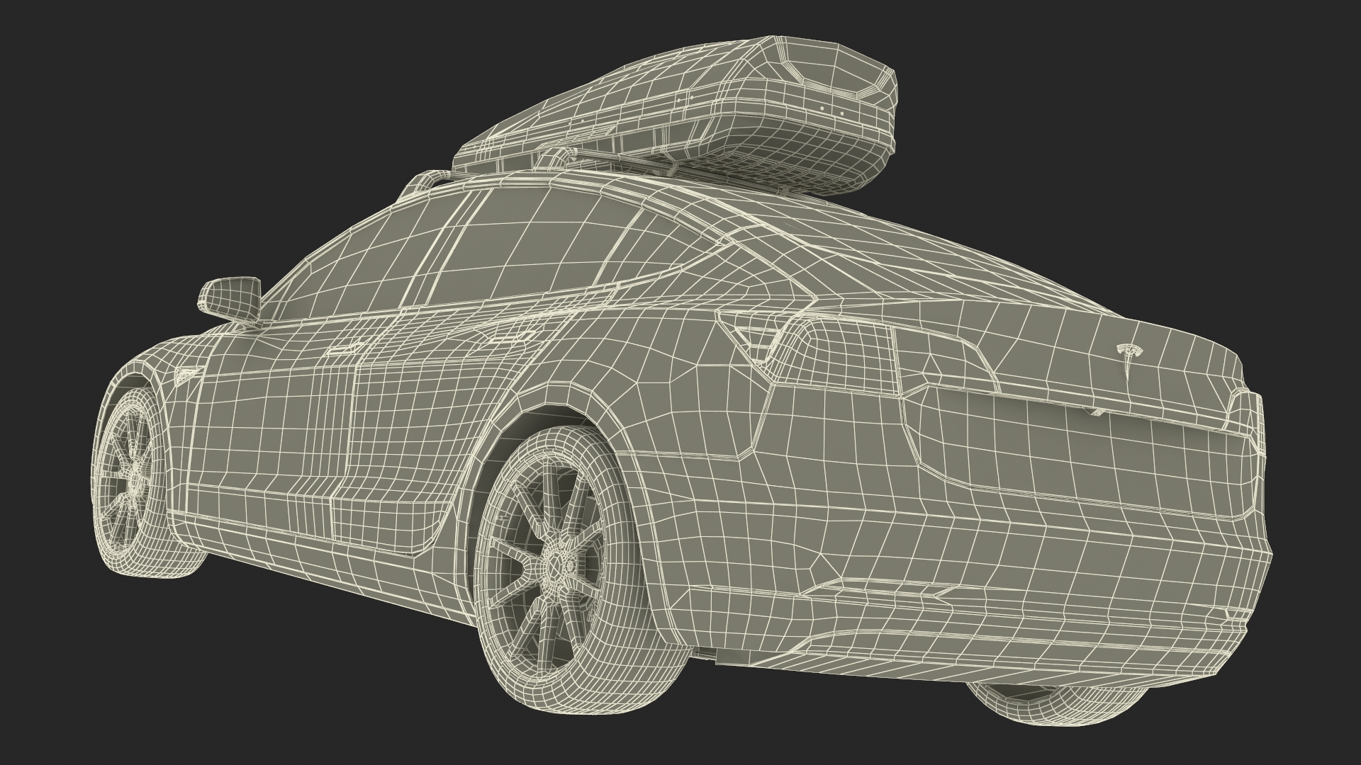 3D Tesla with Thule Car Roofbox on Roof Rack