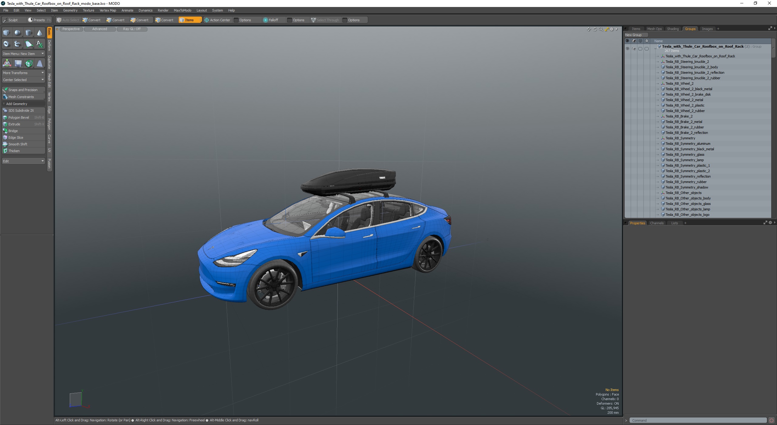 3D Tesla with Thule Car Roofbox on Roof Rack
