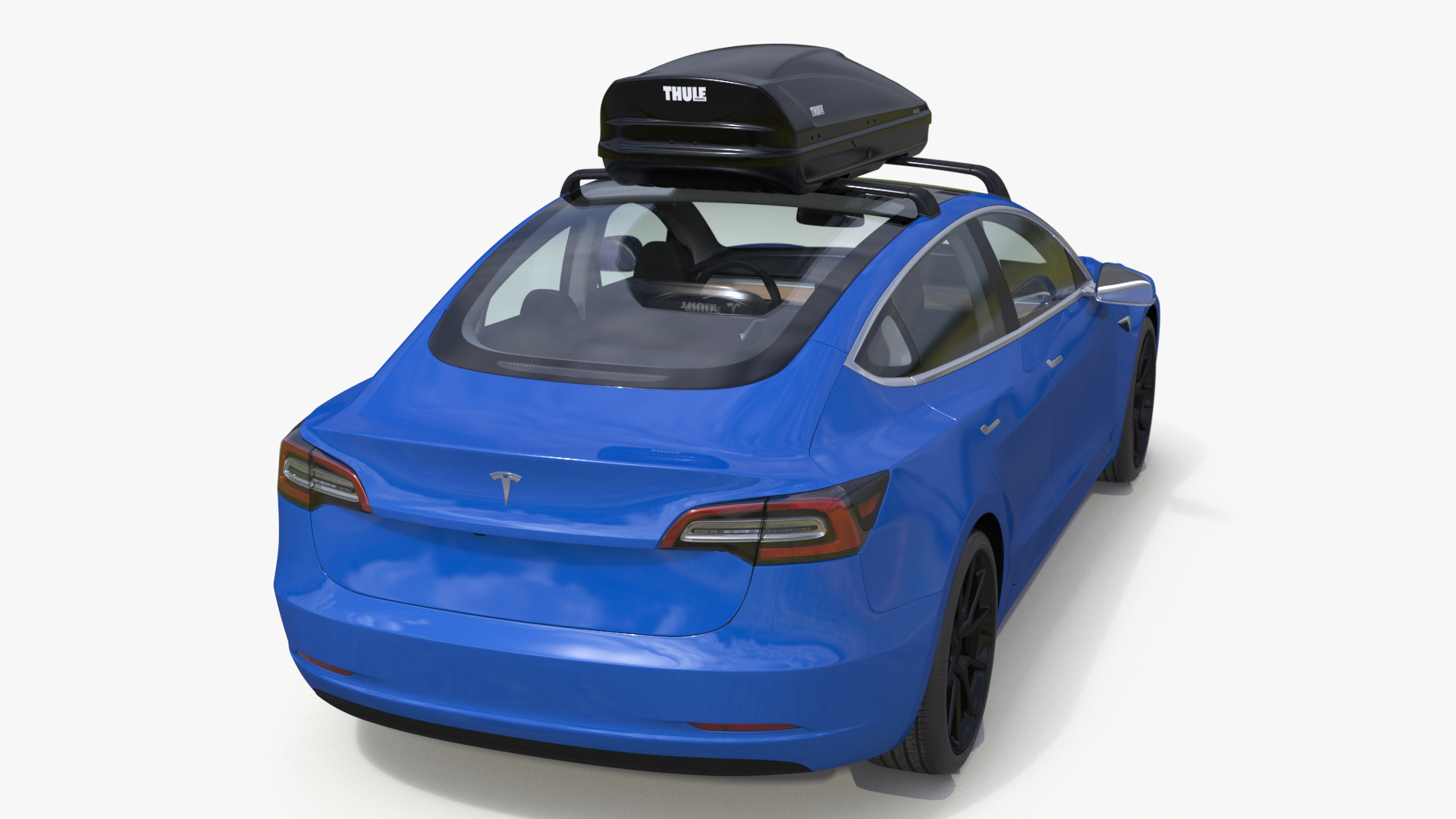 3D Tesla with Thule Car Roofbox on Roof Rack