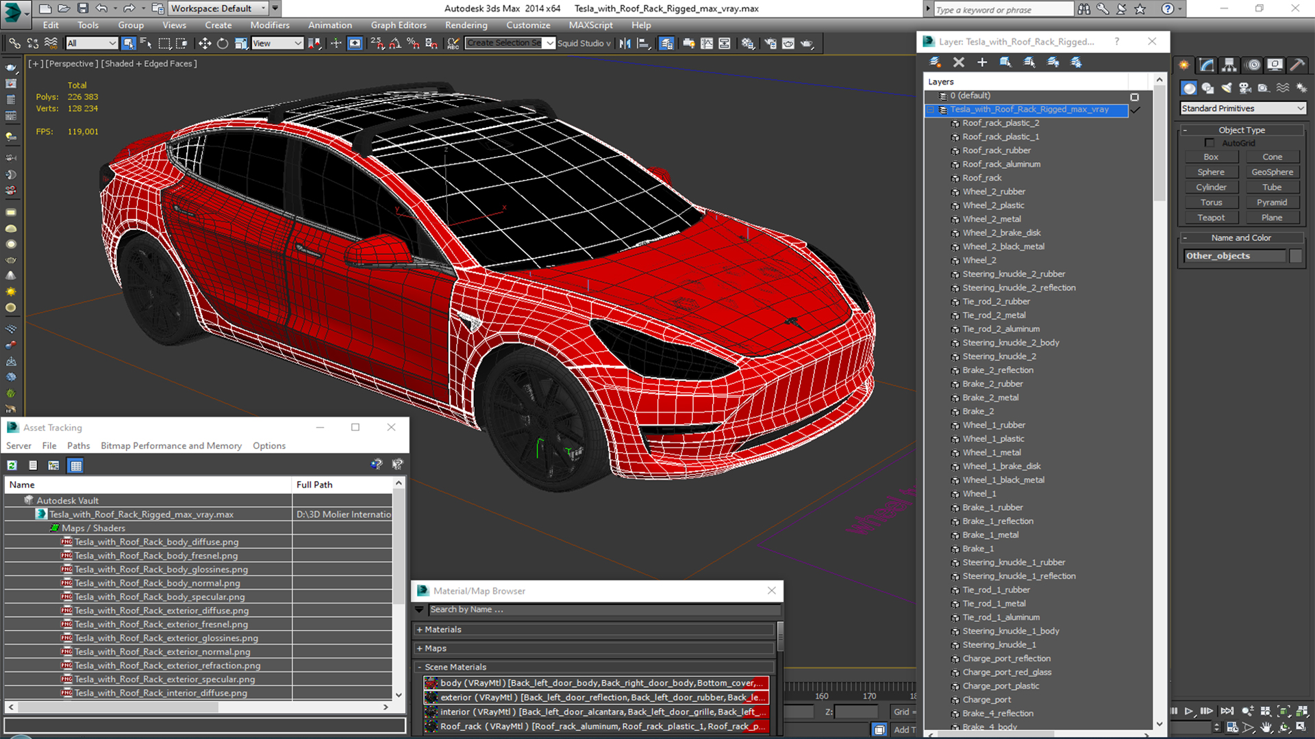Tesla with Roof Rack Rigged 3D