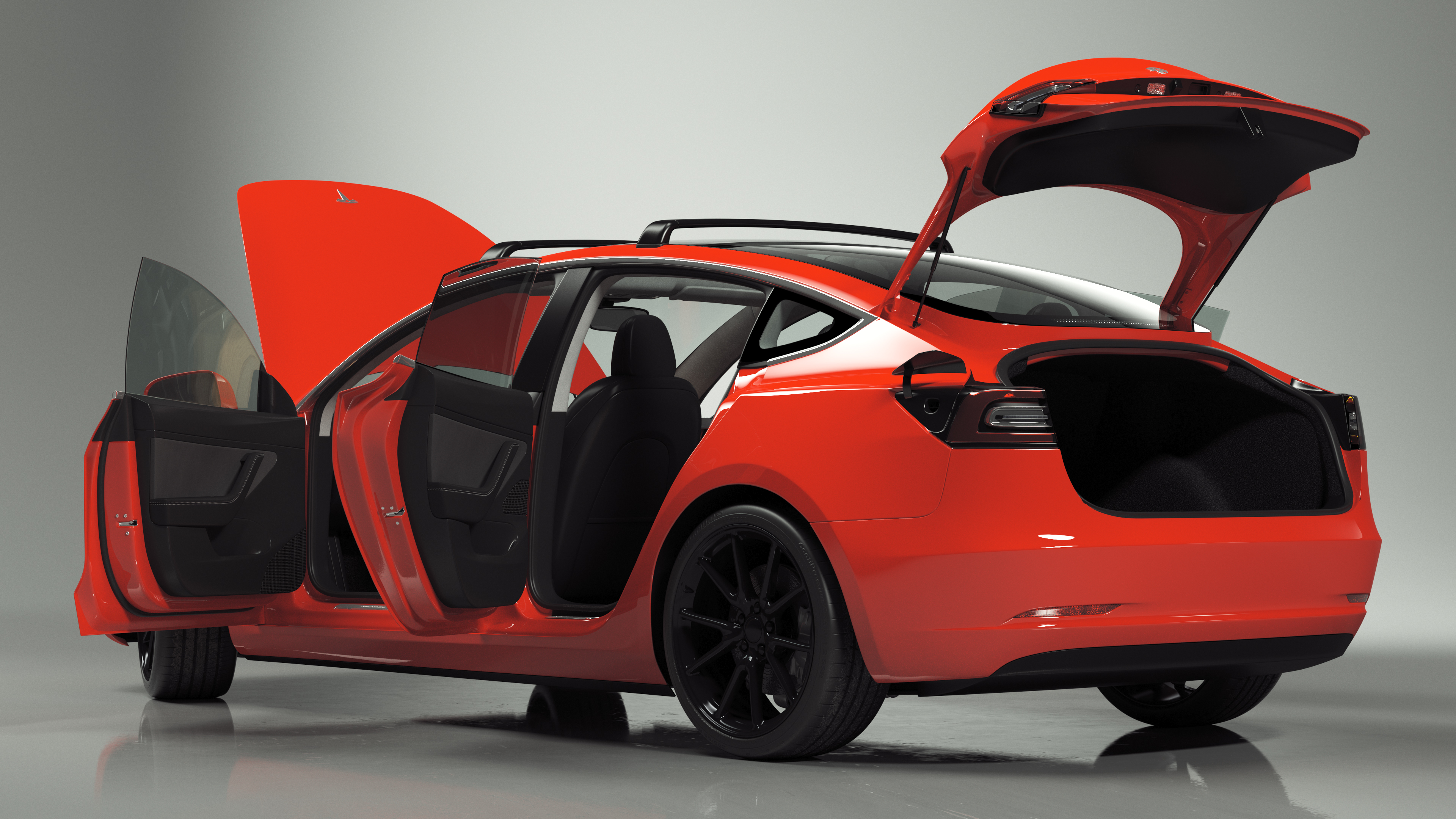 Tesla with Roof Rack Rigged 3D