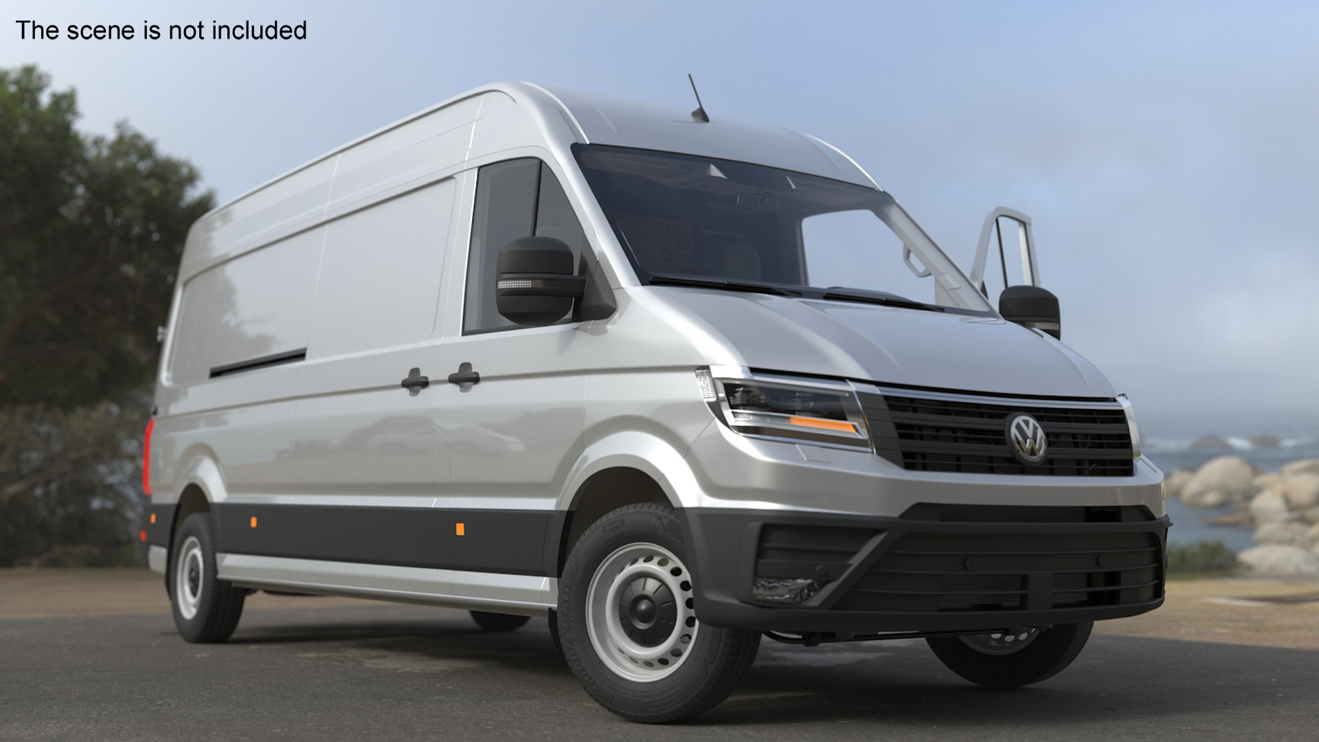 3D model Volkswagen Crafter Van 2024 Long Silver Metallic Rigged