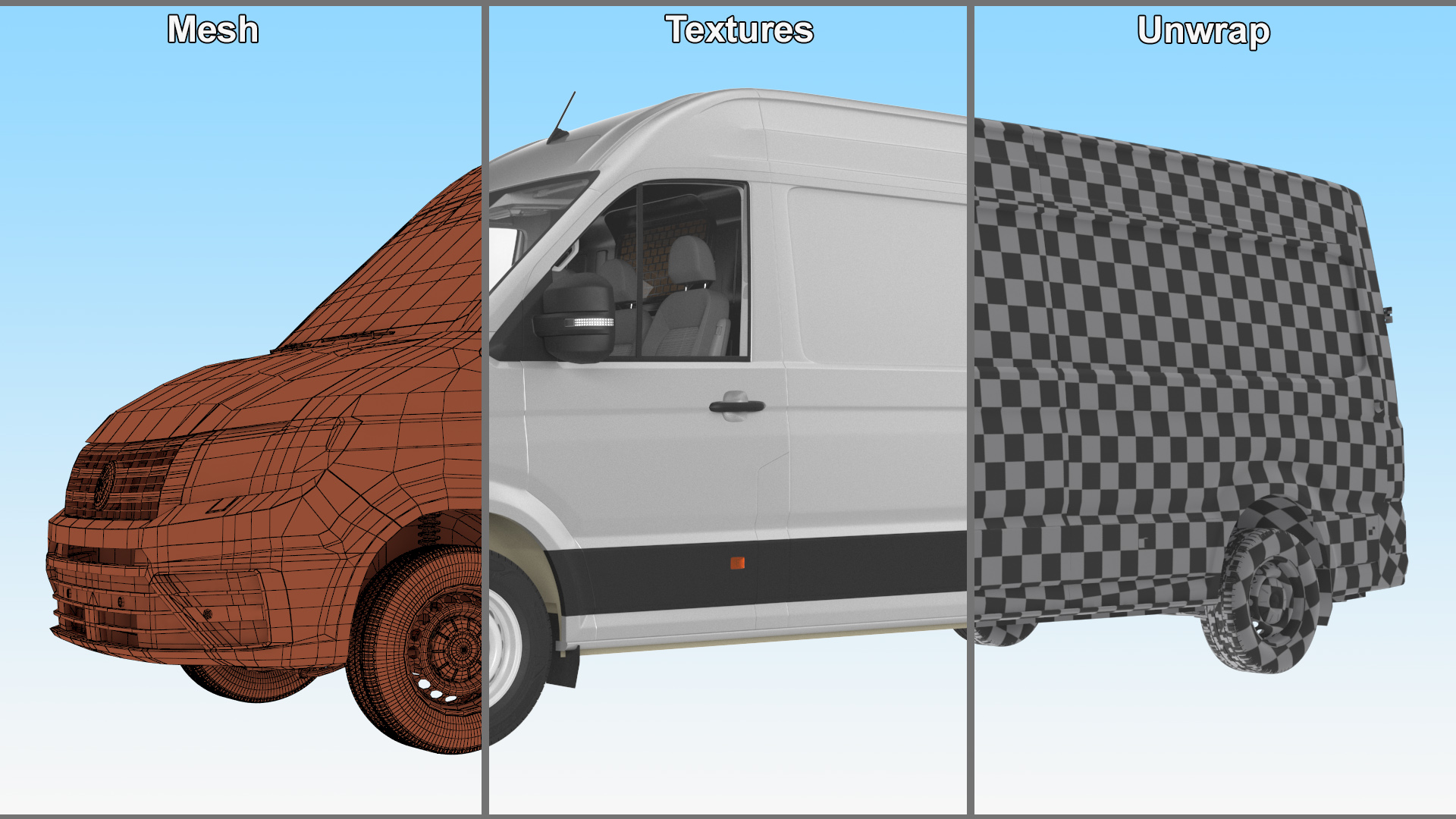 3D model Volkswagen Crafter Van 2024 Long Silver Metallic Rigged