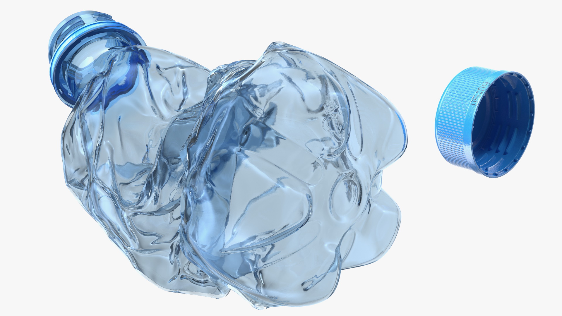 3D model Upright Crushed Empty Plastic Bottle Blue with Cap