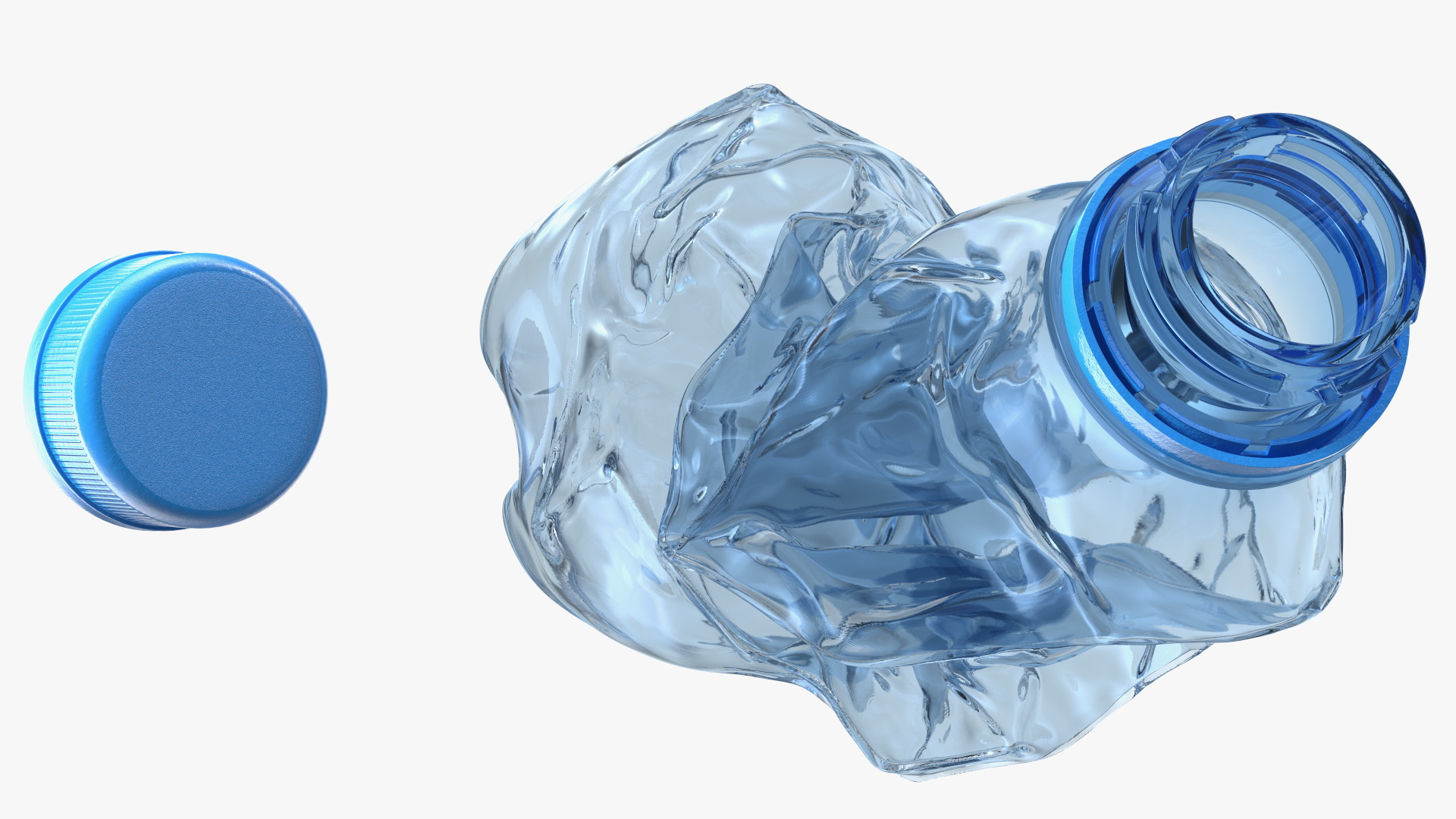 3D model Upright Crushed Empty Plastic Bottle Blue with Cap