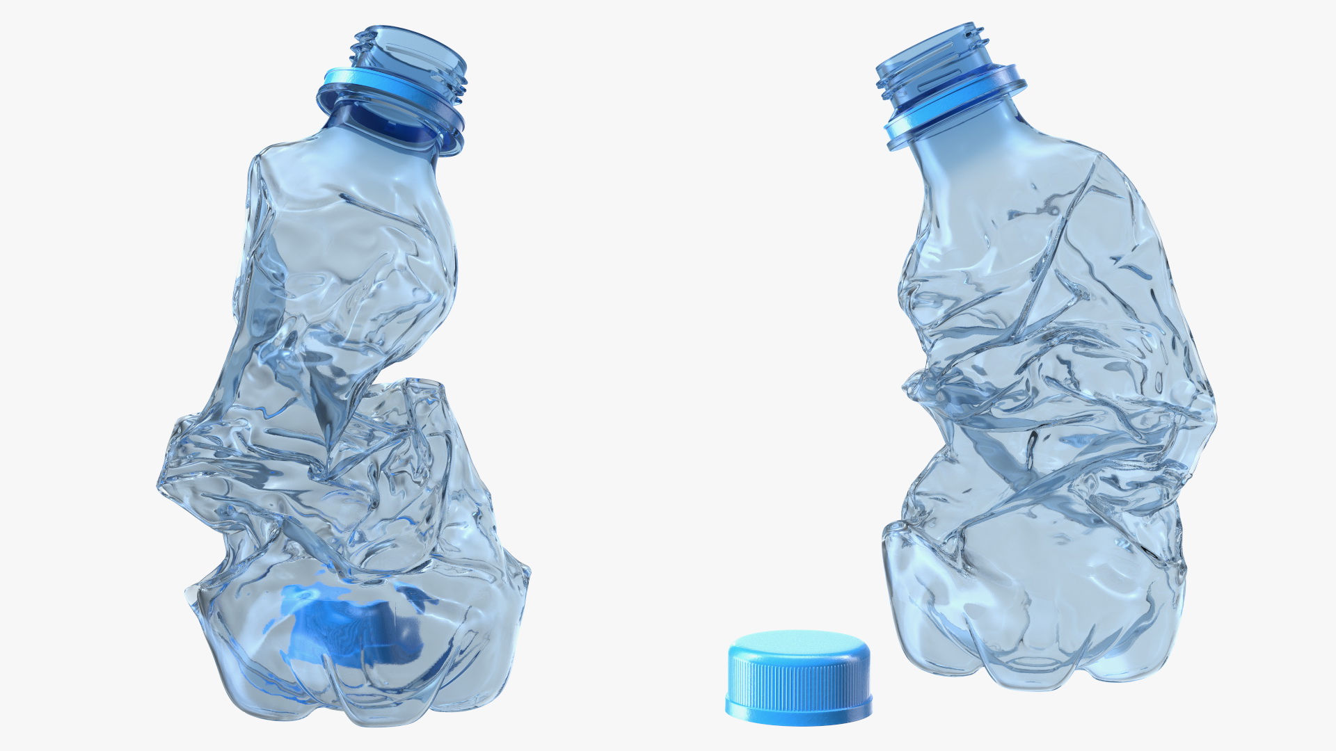 3D model Upright Crushed Empty Plastic Bottle Blue with Cap