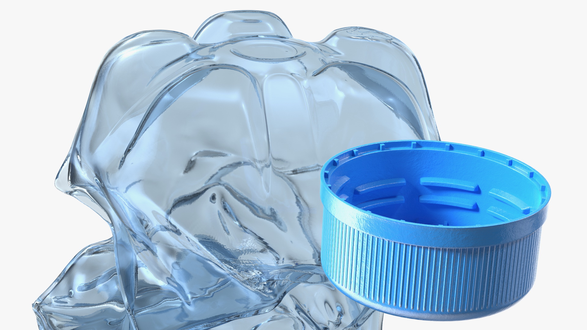 3D model Upright Crushed Empty Plastic Bottle Blue with Cap