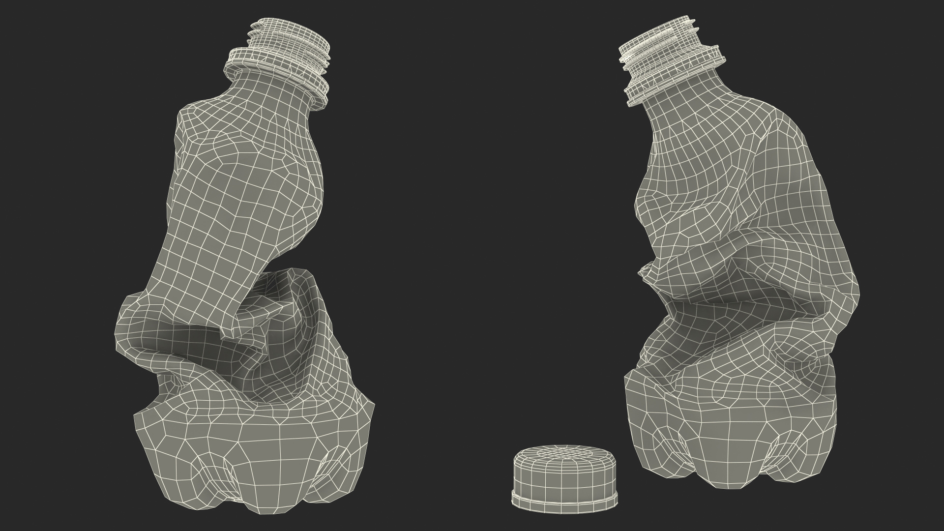 3D model Upright Crushed Empty Plastic Bottle Blue with Cap