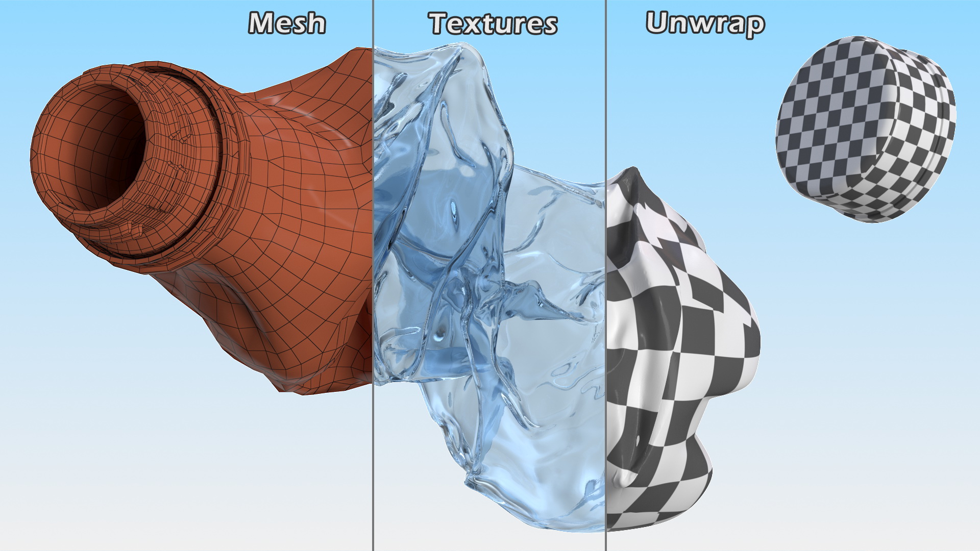 3D model Upright Crushed Empty Plastic Bottle Blue with Cap