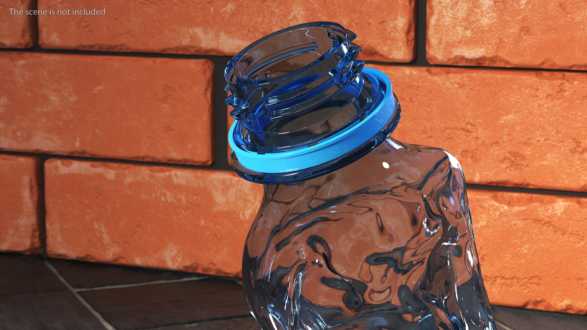 3D model Upright Crushed Empty Plastic Bottle Blue with Cap