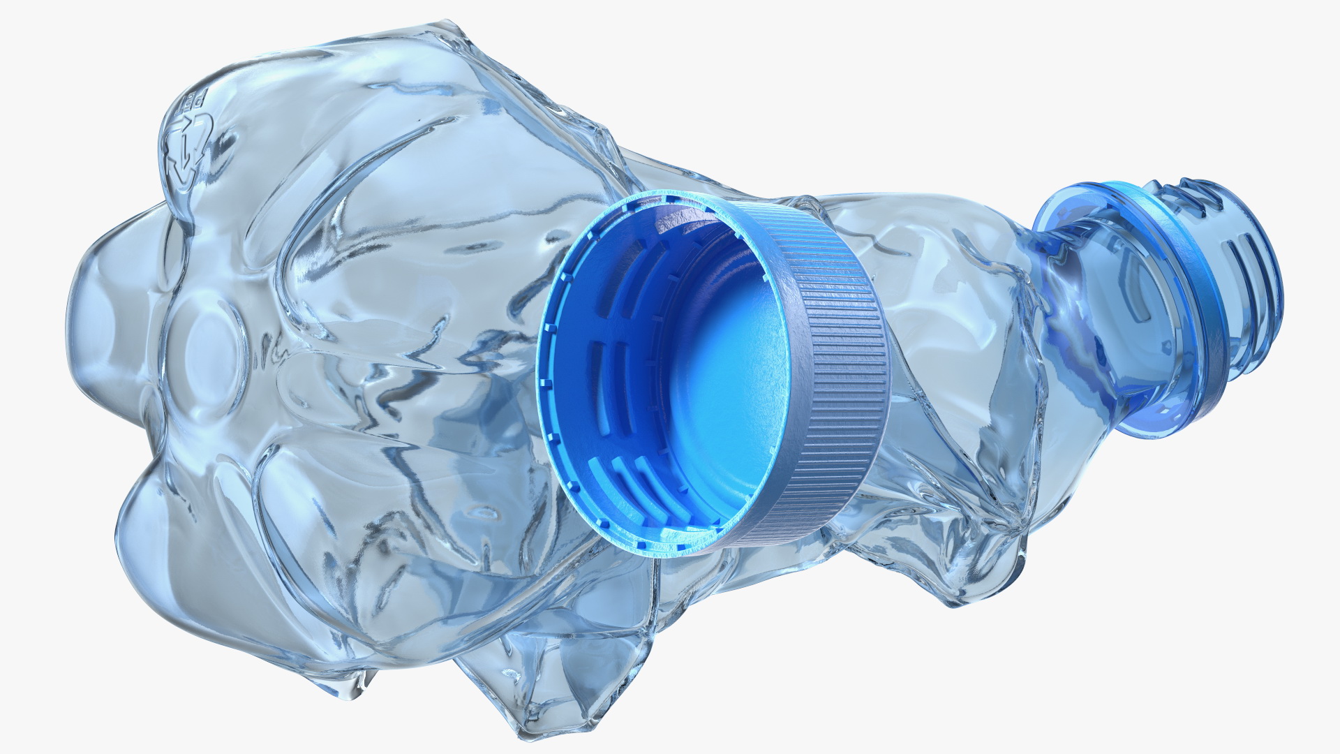 3D model Upright Crushed Empty Plastic Bottle Blue with Cap
