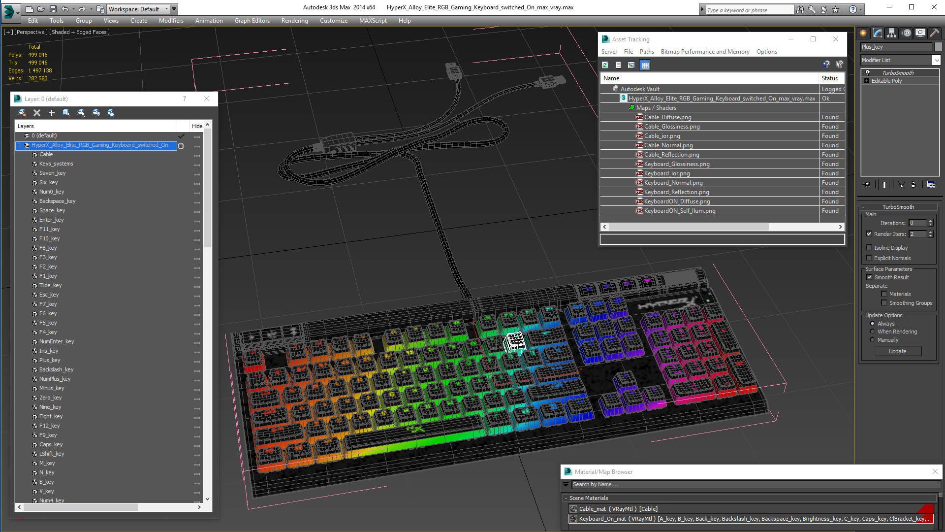 3D model HyperX Alloy Elite RGB Gaming Keyboard switched On