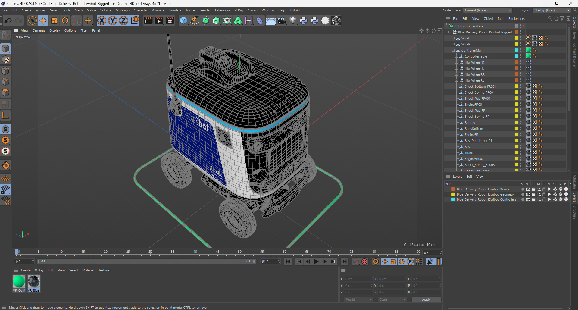 3D Blue Delivery Robot Kiwibot Rigged for Cinema 4D model