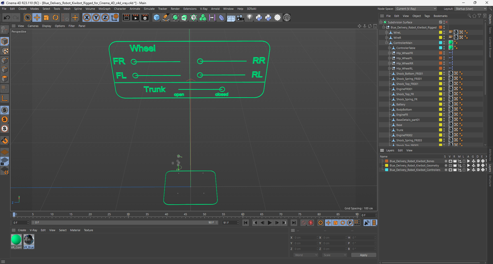 3D Blue Delivery Robot Kiwibot Rigged for Cinema 4D model
