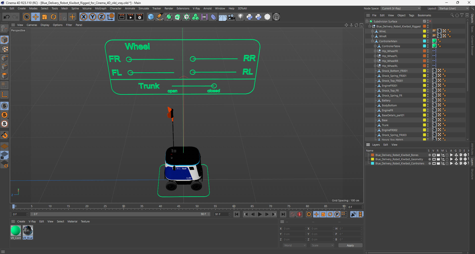 3D Blue Delivery Robot Kiwibot Rigged for Cinema 4D model