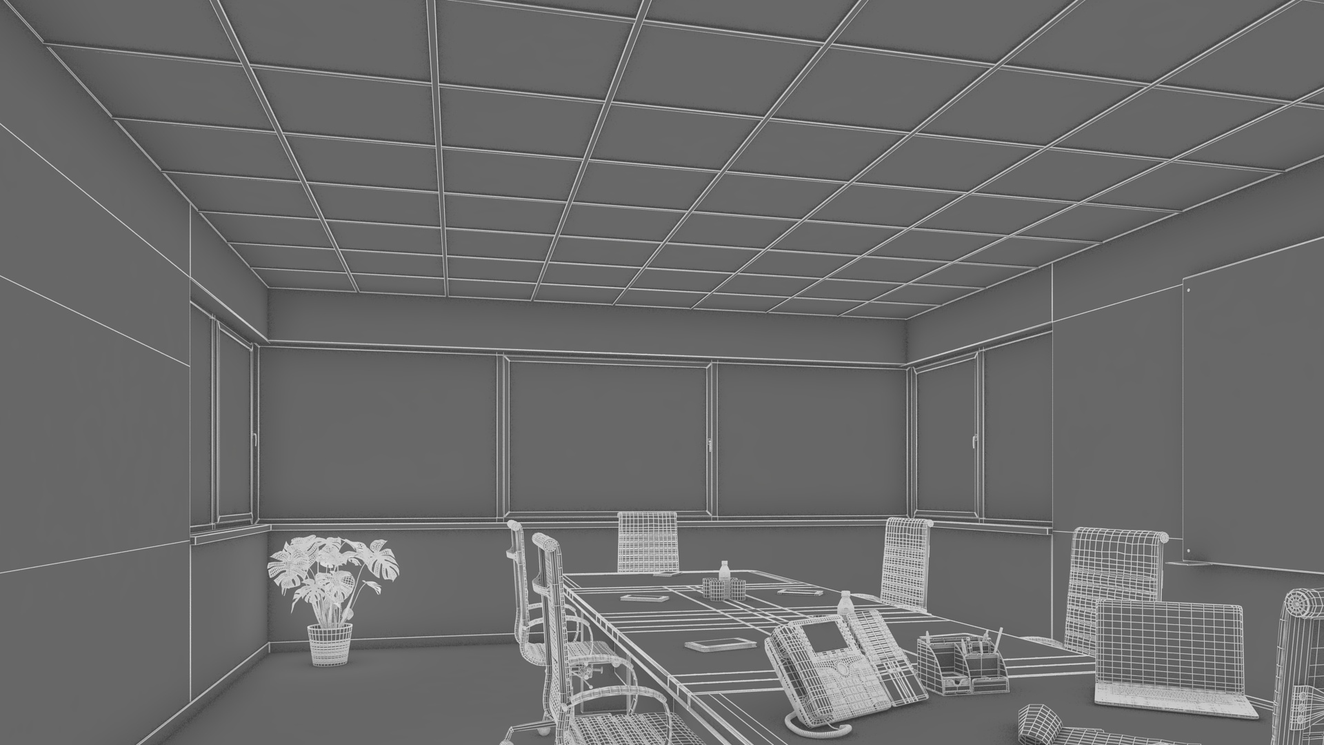 Equipped Meeting Room White 3D