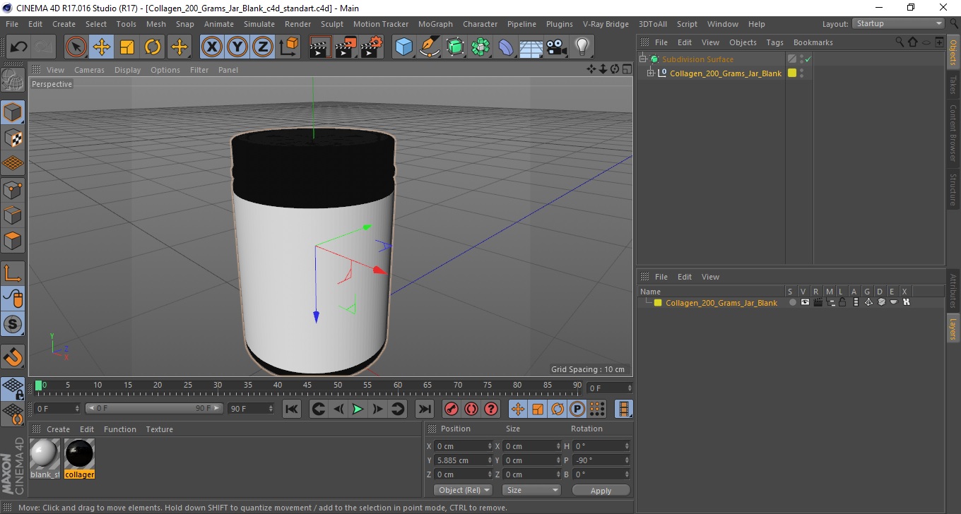 3D Collagen 200 Grams Jar Blank model