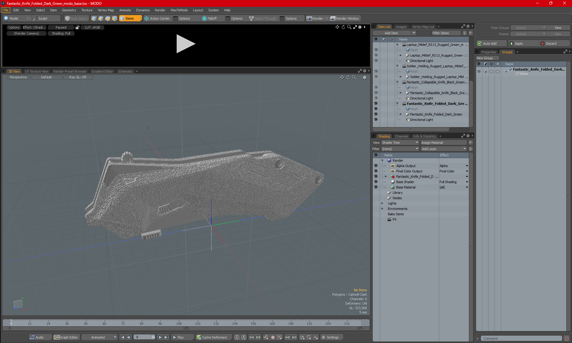 3D Fantastic Knife Folded Dark Green model