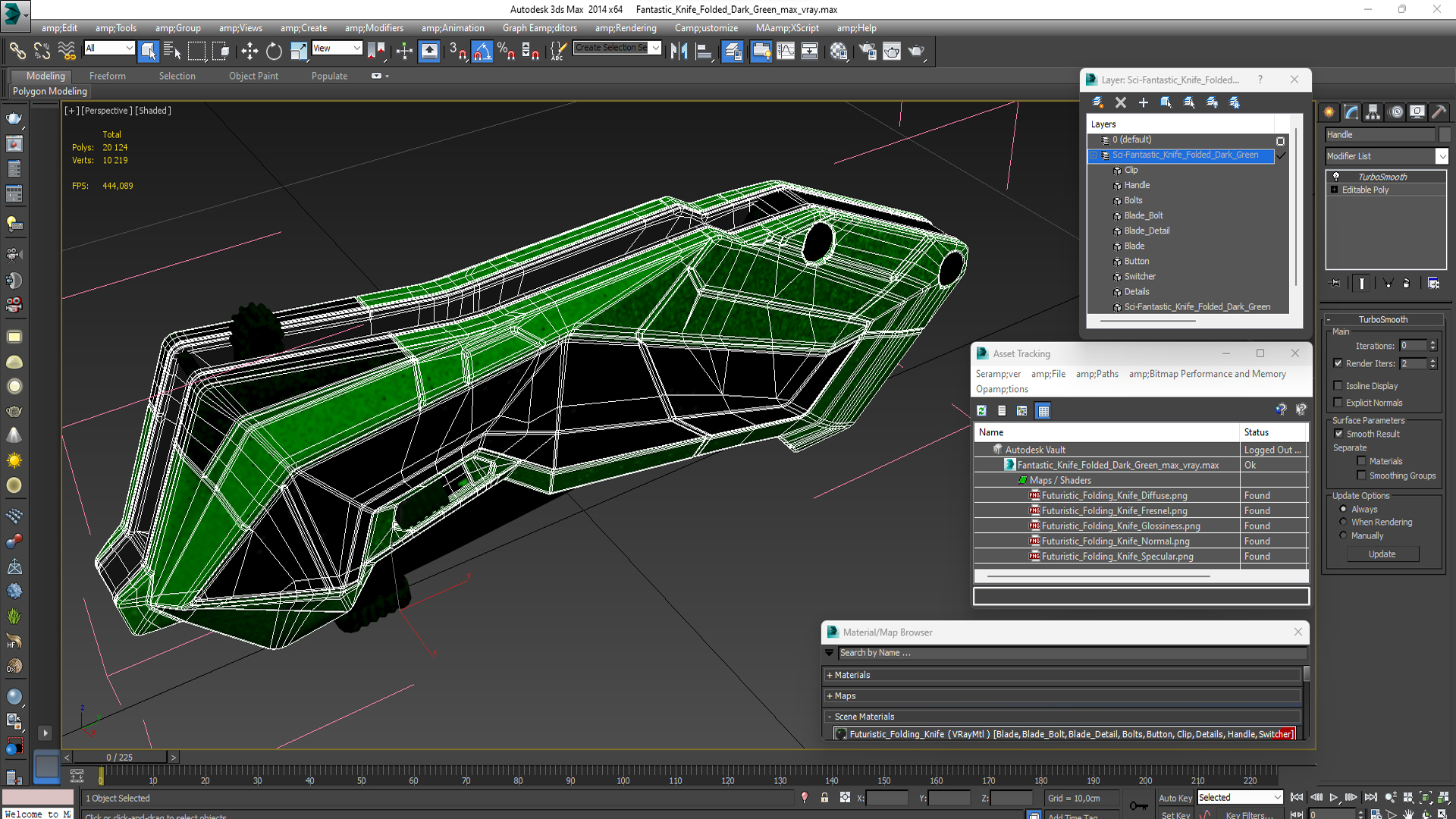 3D Fantastic Knife Folded Dark Green model