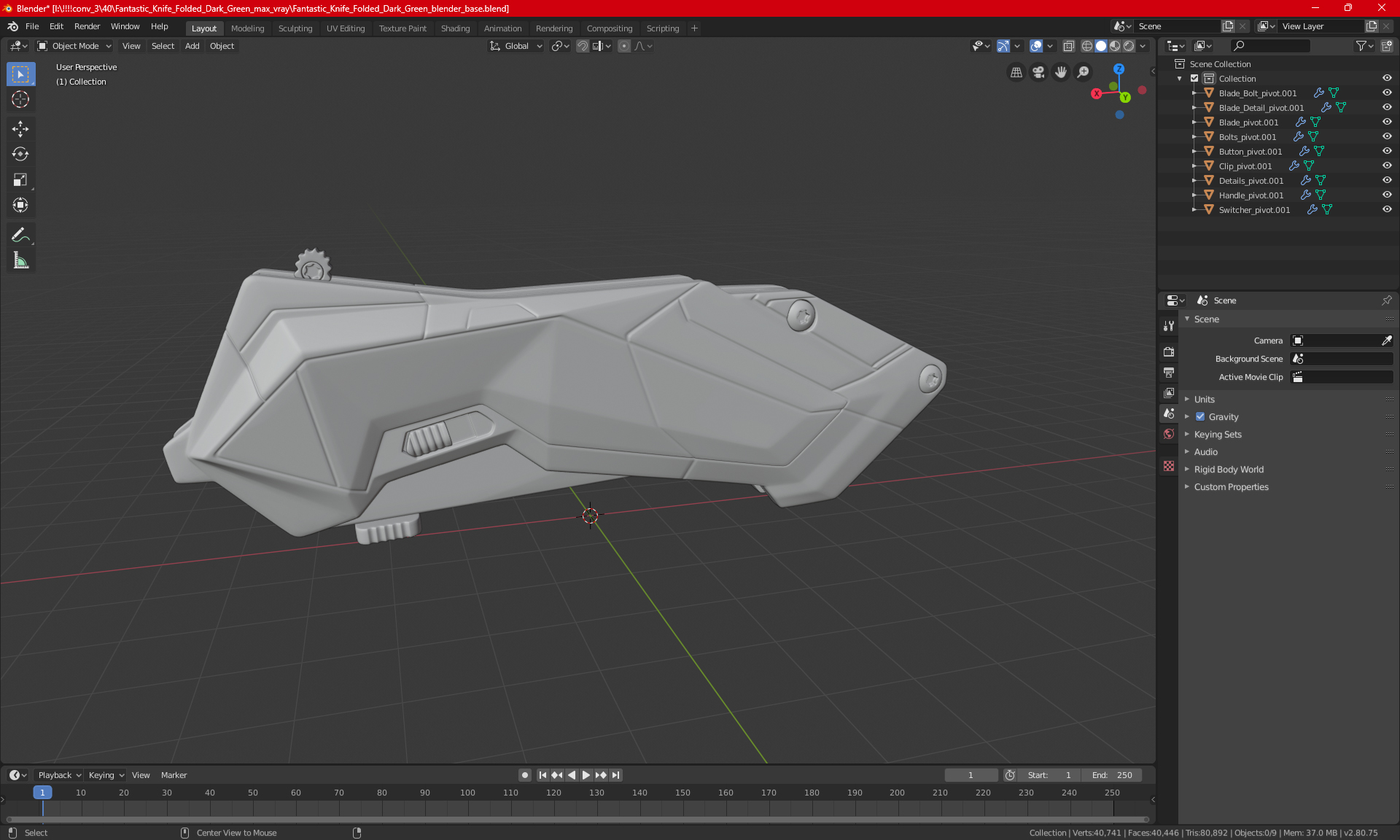 3D Fantastic Knife Folded Dark Green model