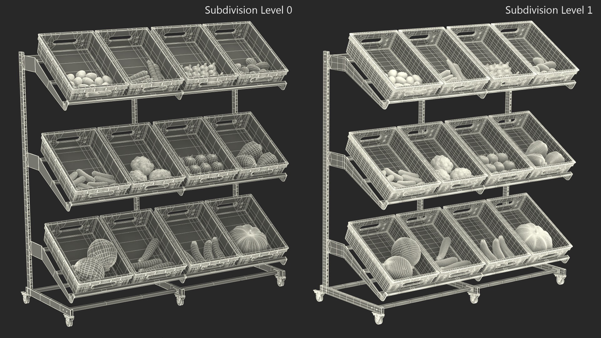 Fresh Vegetables on Display Rack 3D