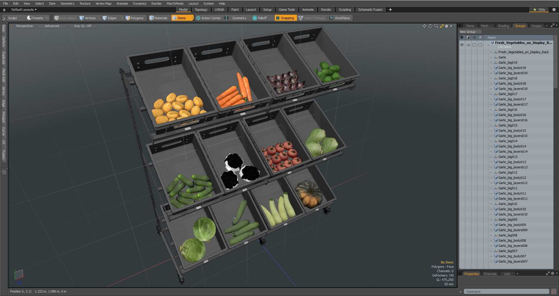 Fresh Vegetables on Display Rack 3D