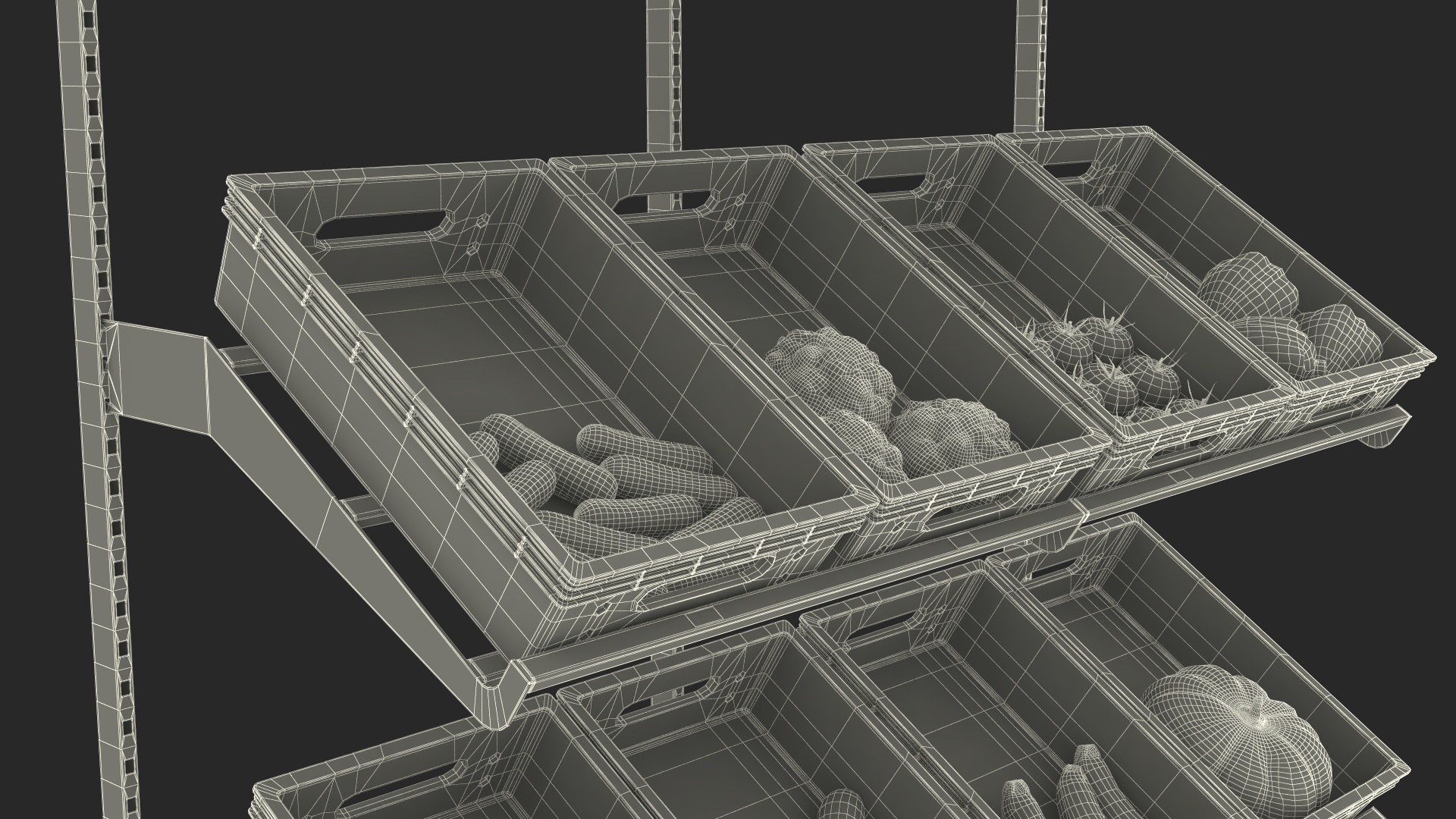 Fresh Vegetables on Display Rack 3D